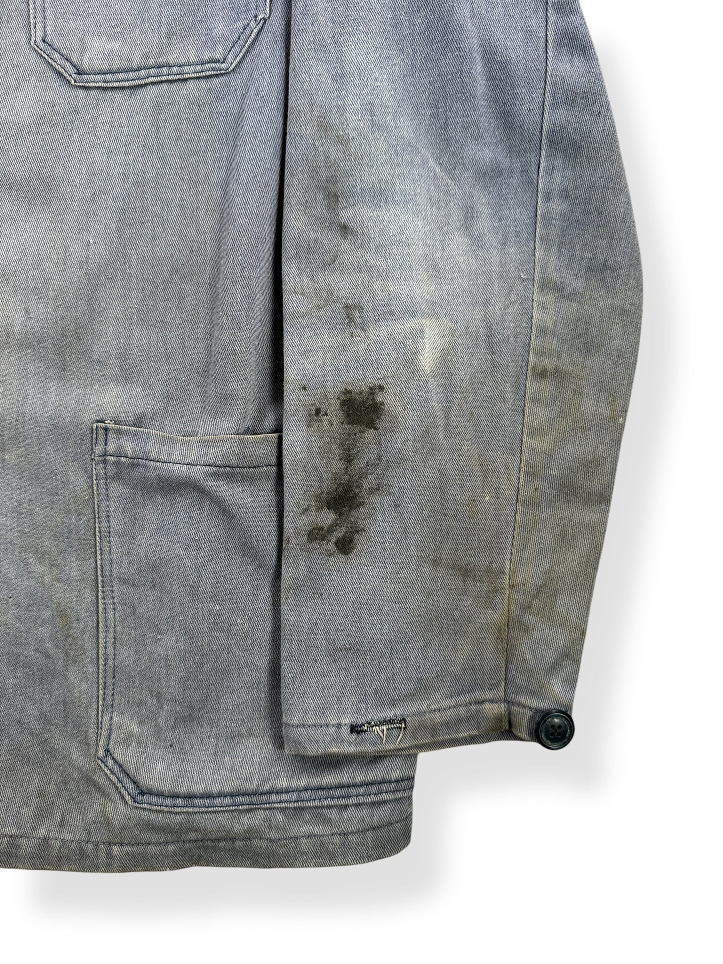 Stains on Vintage Greyish Blue French Chore Coat SZ M