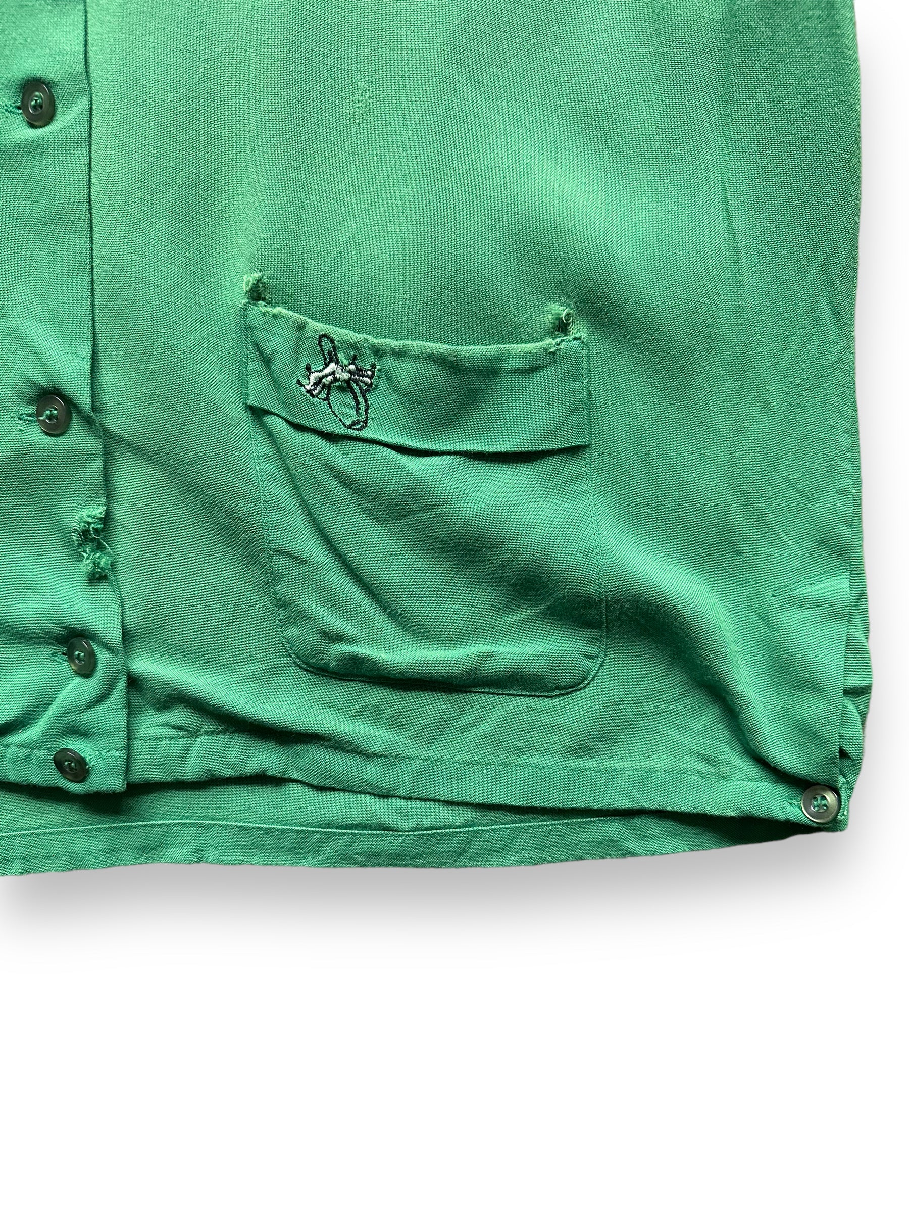 bottom left pocket on Vintage Hanigans Ladies Rayon Bowling Shirt SZ 40 | Vintage Bowling Shirt Seattle | Barn Owl Vintage Seattle