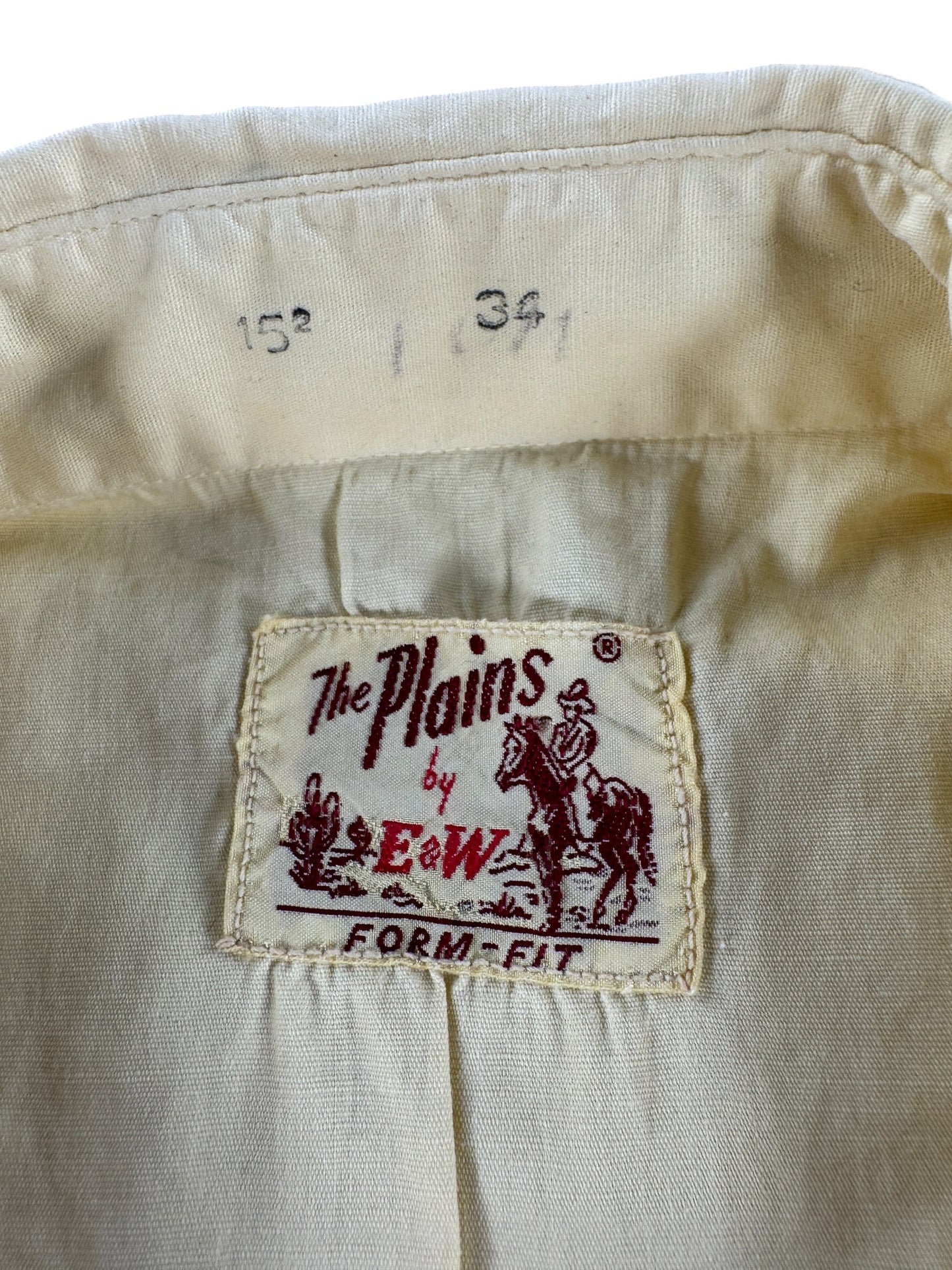 Label on Vintage E&W The Plains Yellow Pearlsnap SZ M