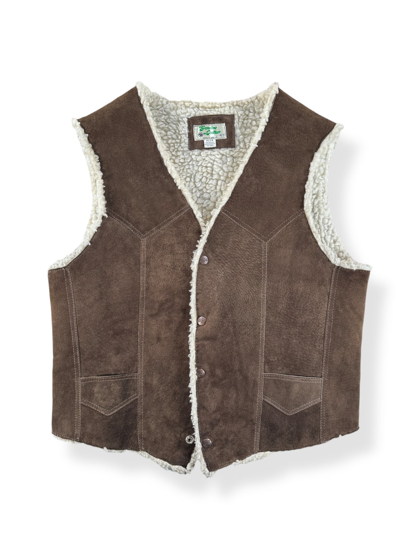 Front of Vintage Suede Sherpa Lined Vest SZ 44