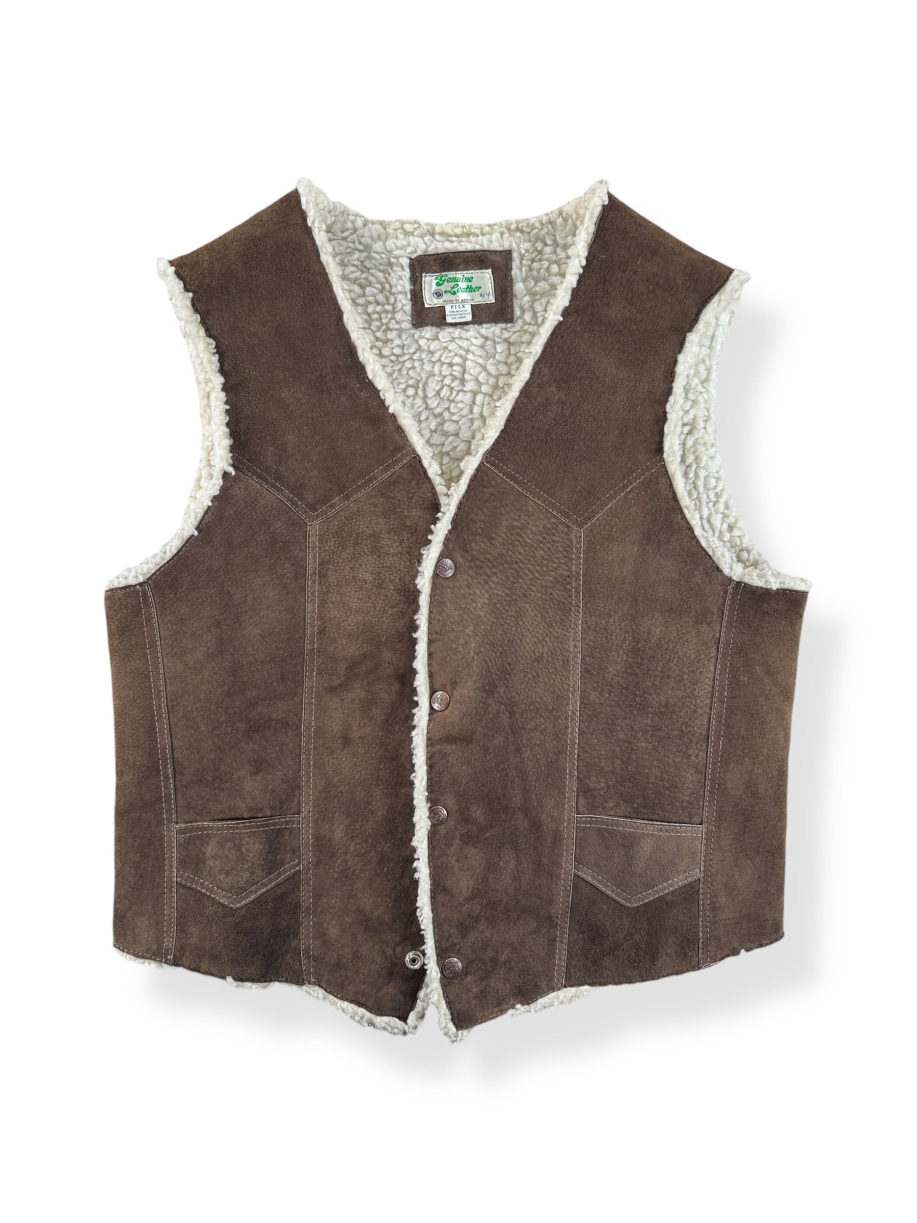 Front of Vintage Suede Sherpa Lined Vest SZ 44