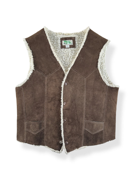 Front of Vintage Suede Sherpa Lined Vest SZ 44