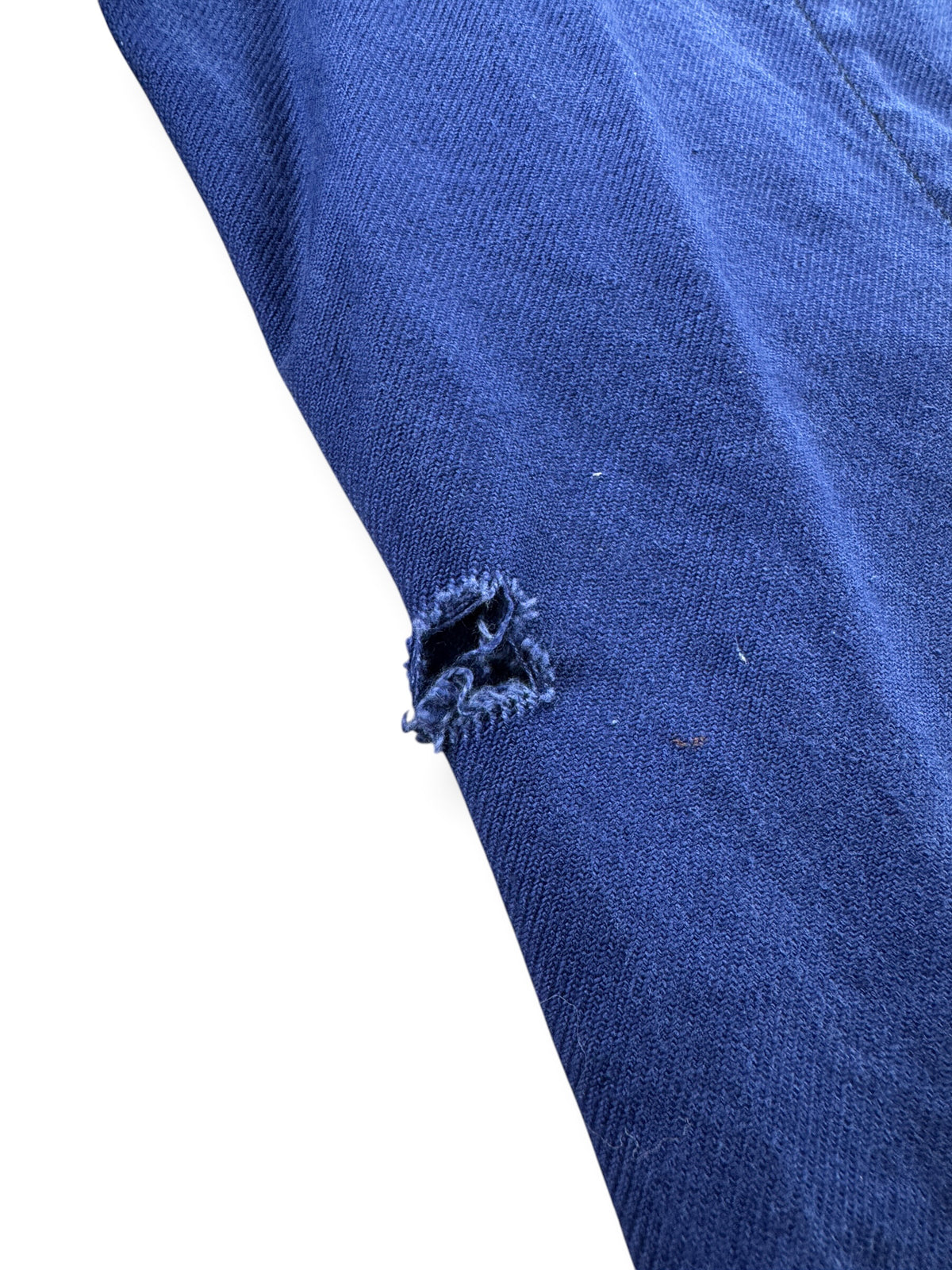 Hole on front of Vintage Paint Splattered French Chore Coat SZ M