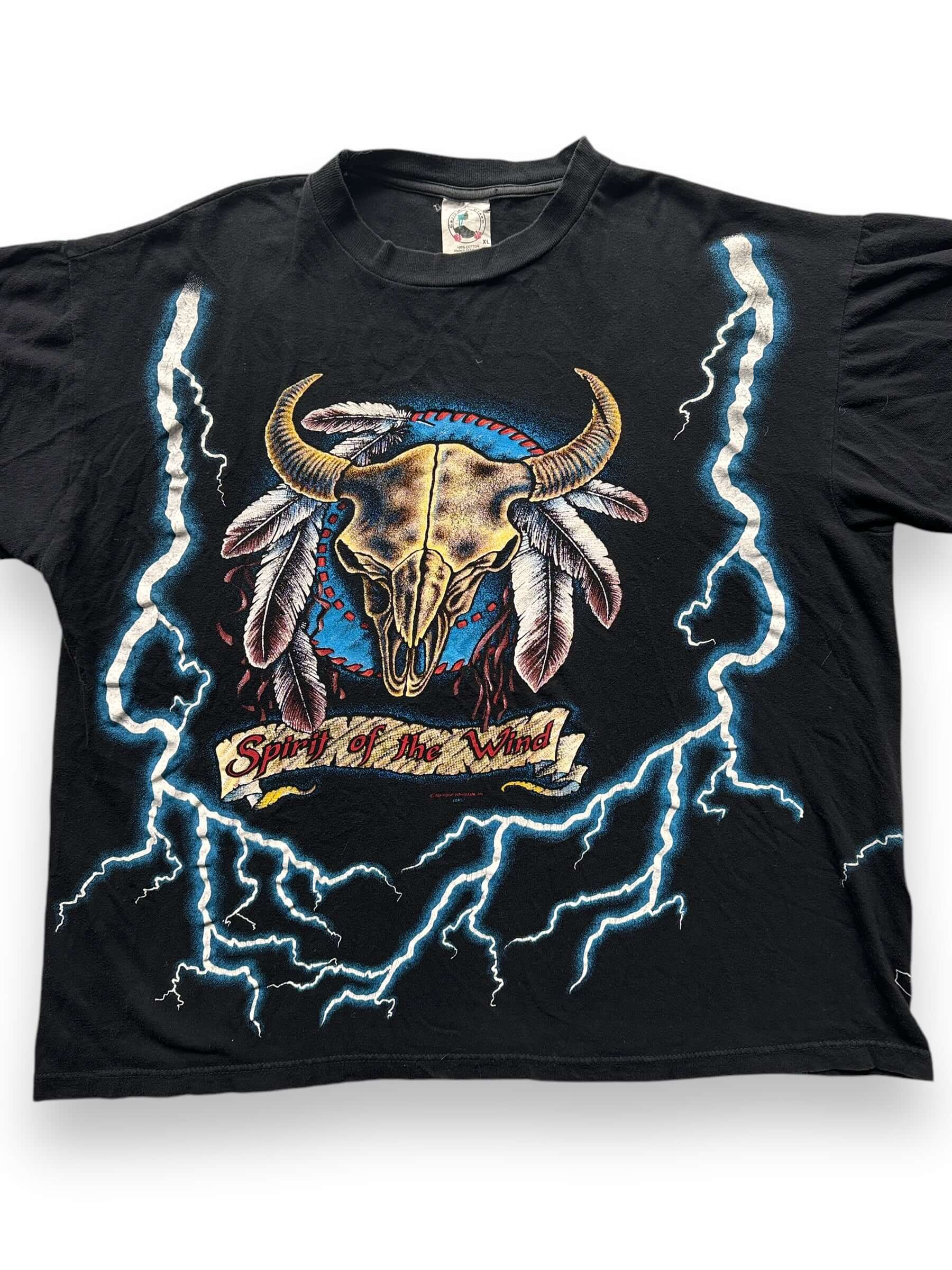 front close up of Vintage Spirit of the Wind Lightning AOP Tee SZ XL