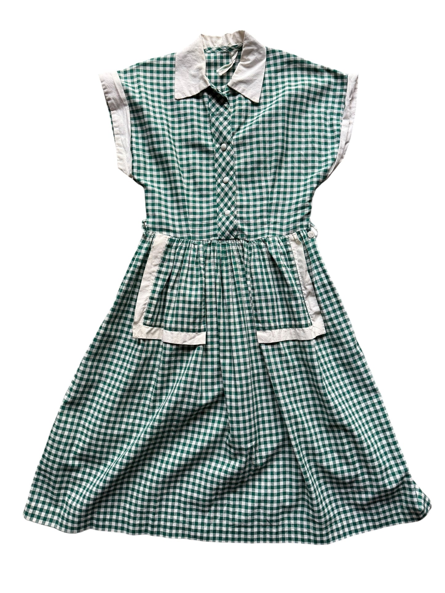 Front flat view of 1940s Penney's Plaid Cotton Frock S