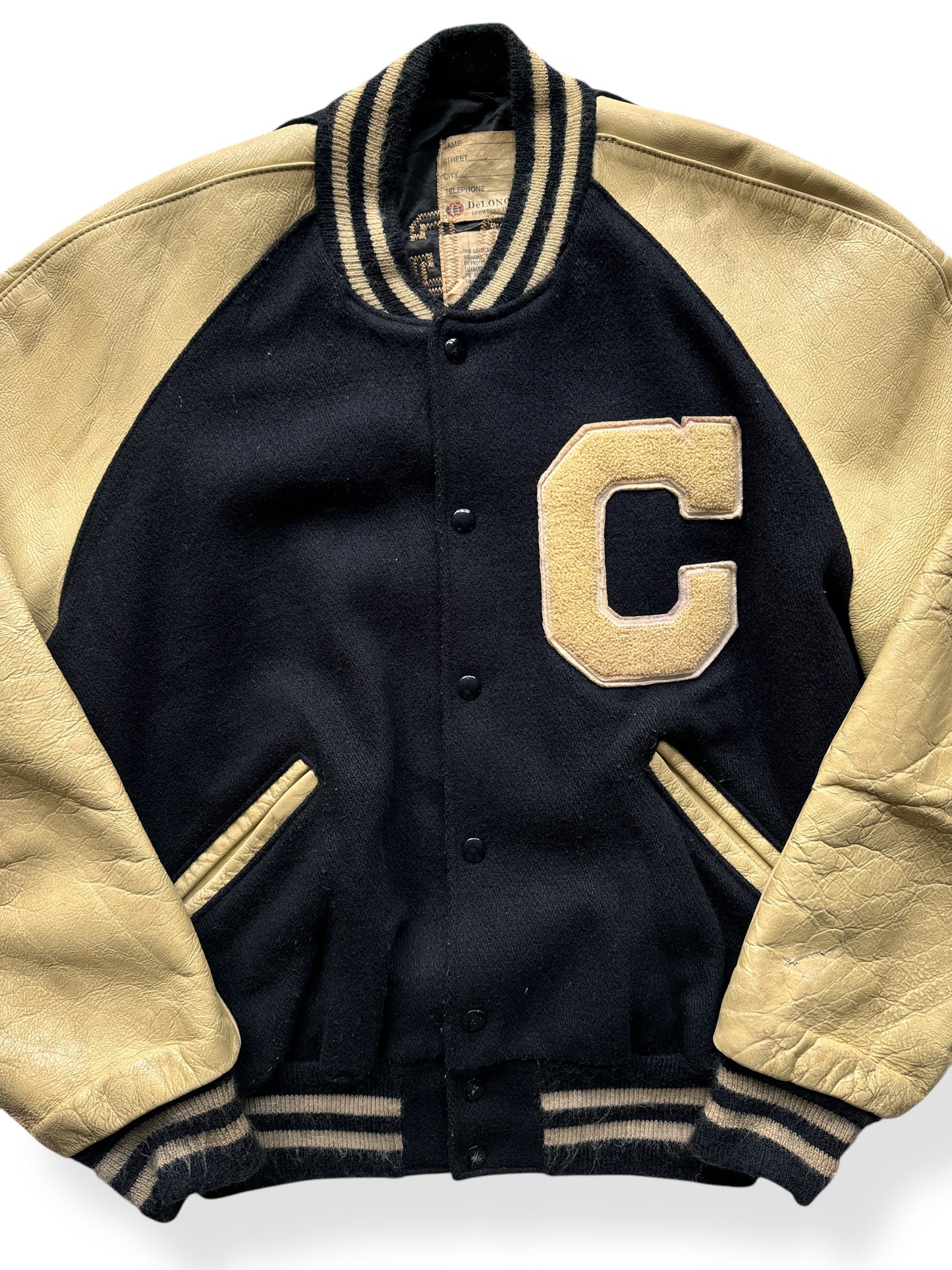 Front Close Up of Vintage Chargers Varsity Jacket SZ 46