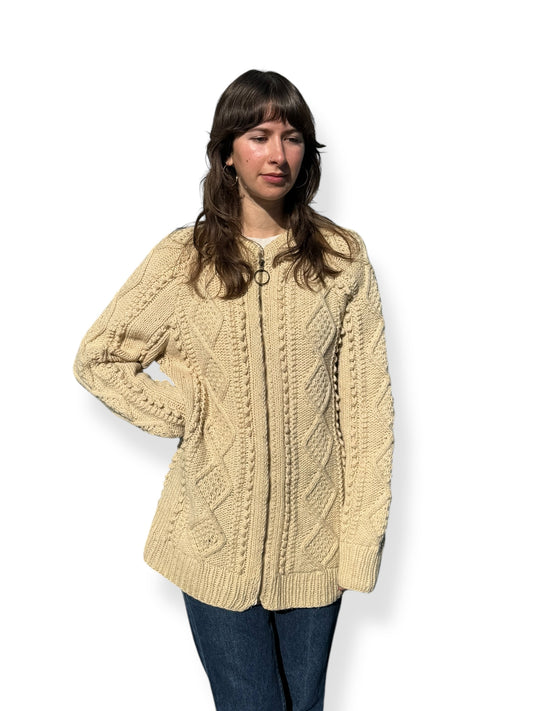 1940s Handmade Cable Knit Zip Up X-XL