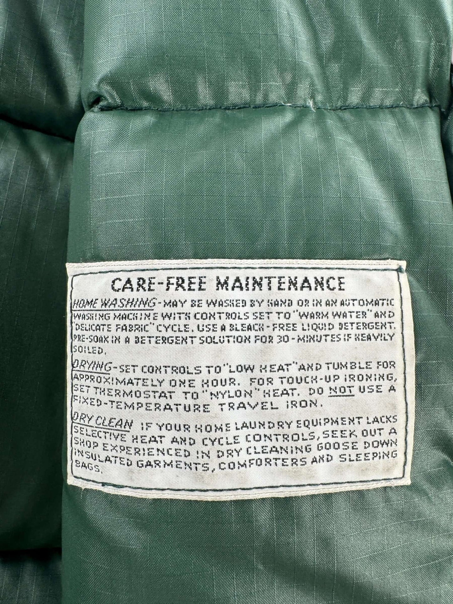 Care Tag on Vintage Black Mfg Co Rainier Down Jacket SZ L