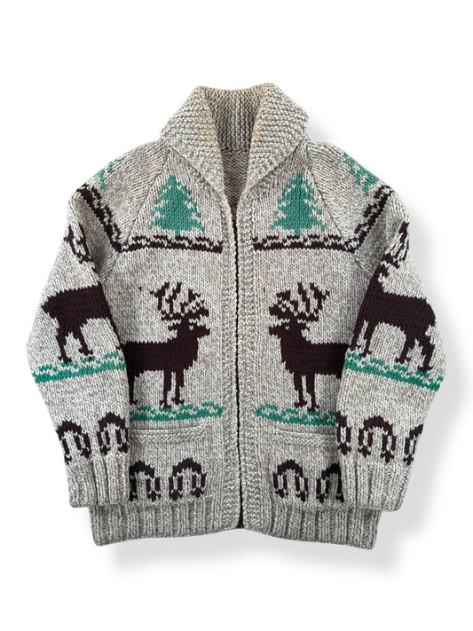 Front of Vintage Mary Maxim Deer Cowichan Sweater SZ S