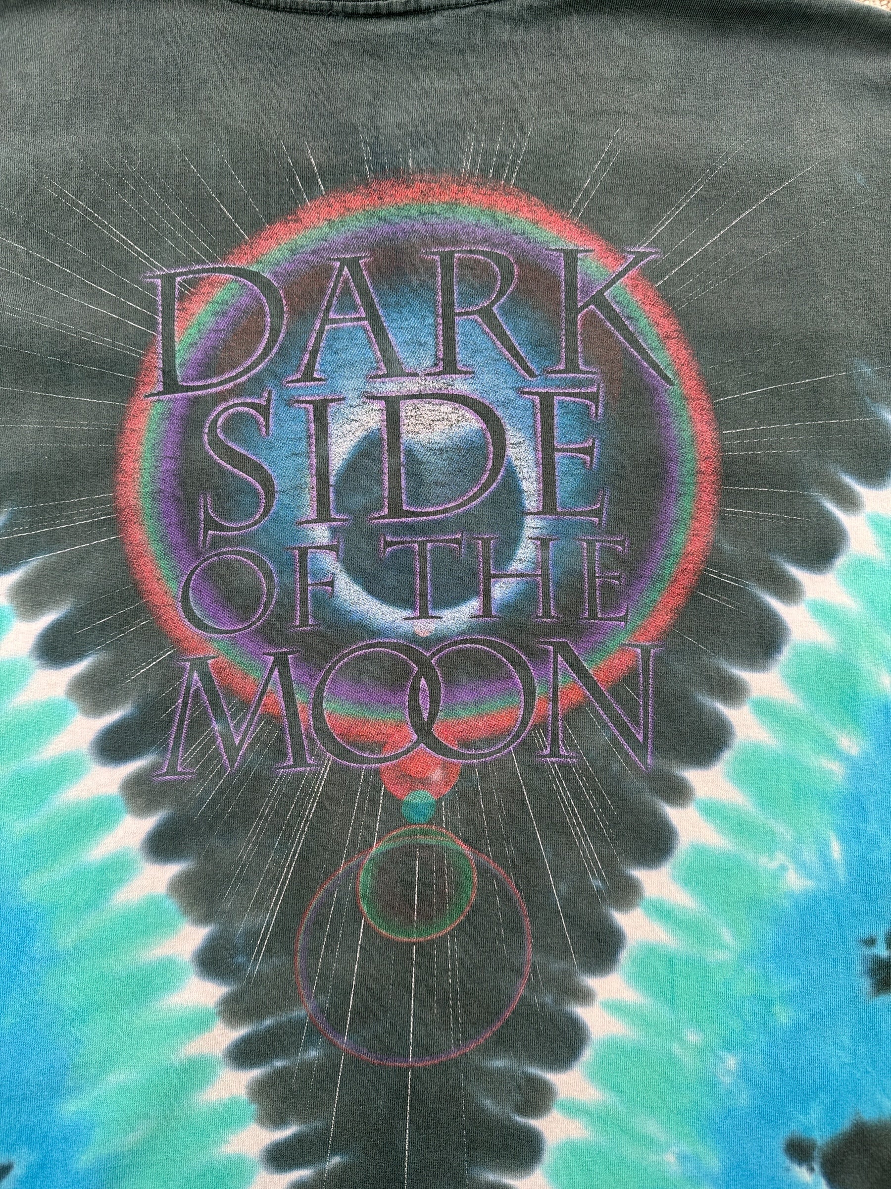 Back Graphic of Vintage Liquid Blue Pink Floyd Tie Dye Tee SZ M