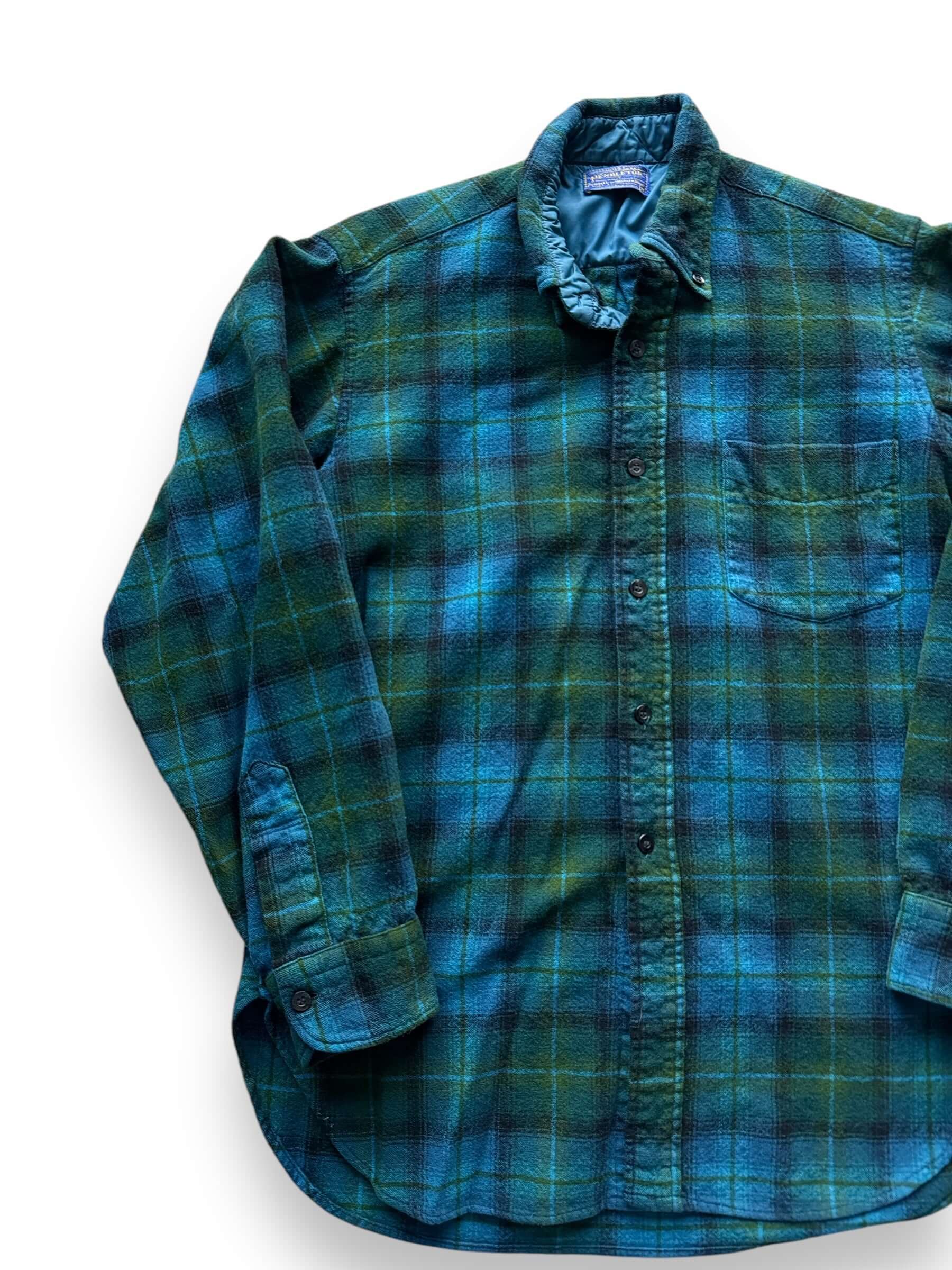 front right of Vintage Pendleton Blue/Green Flannel SZ M