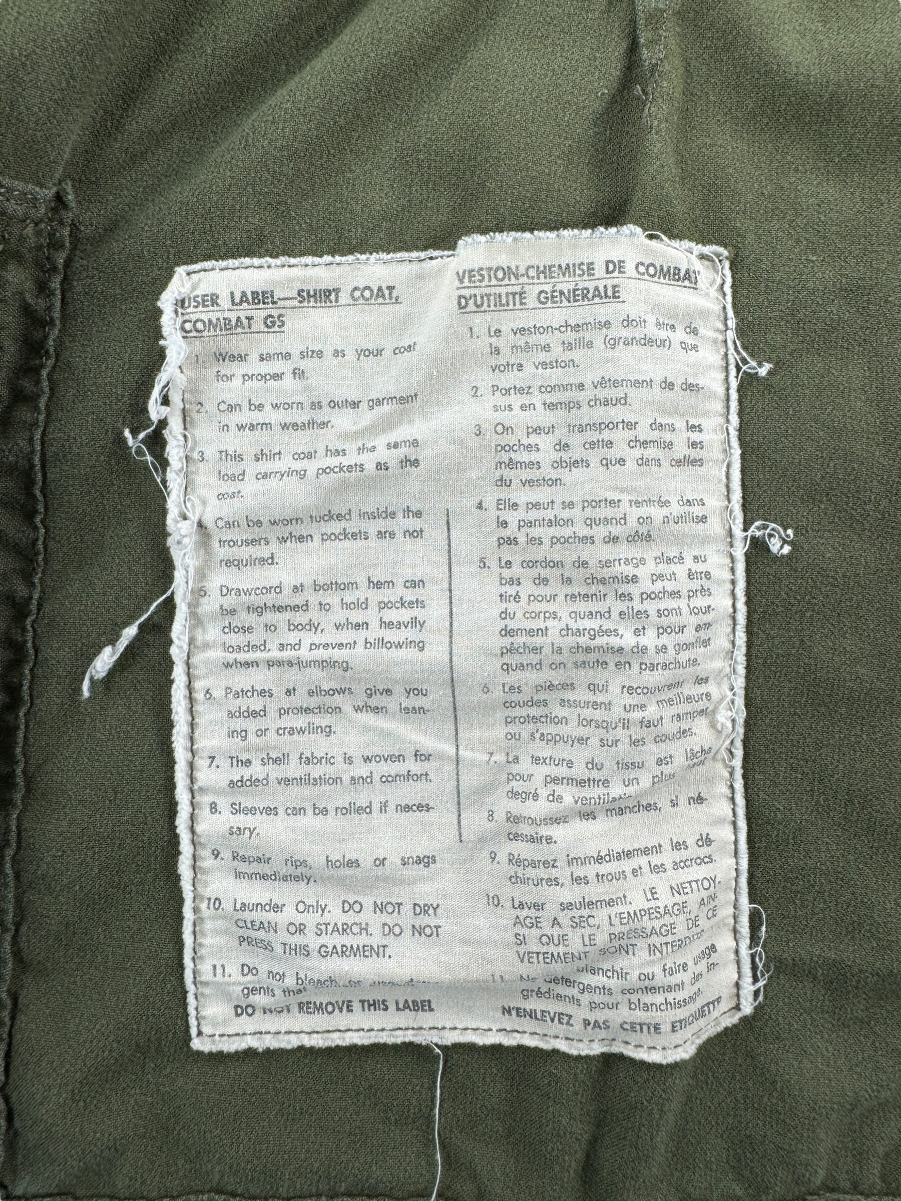 Instructions on Vintage Canadian Military Smock SZ L