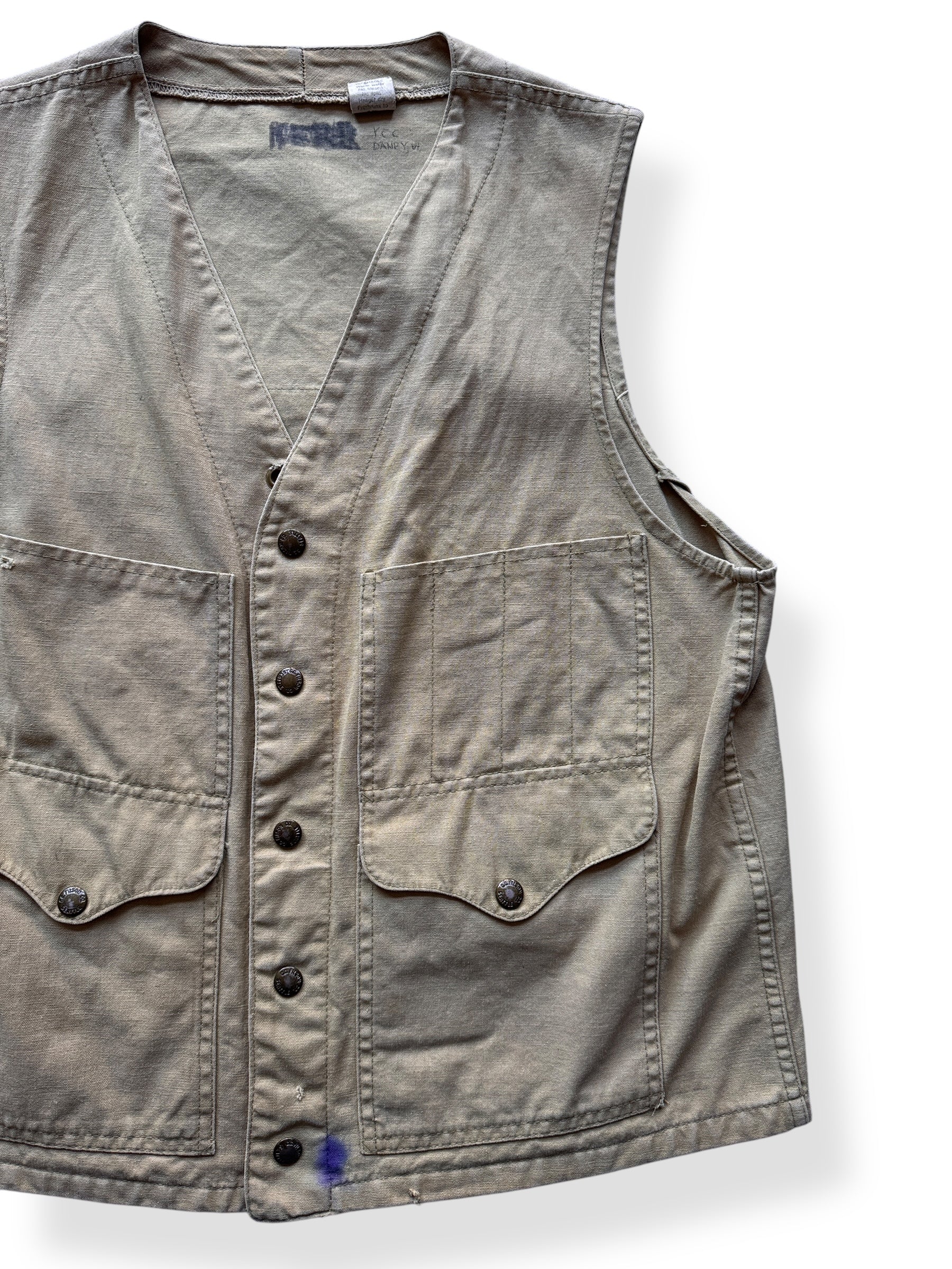 Front Left of Vintage Filson Tin Cloth Vest SZ 40