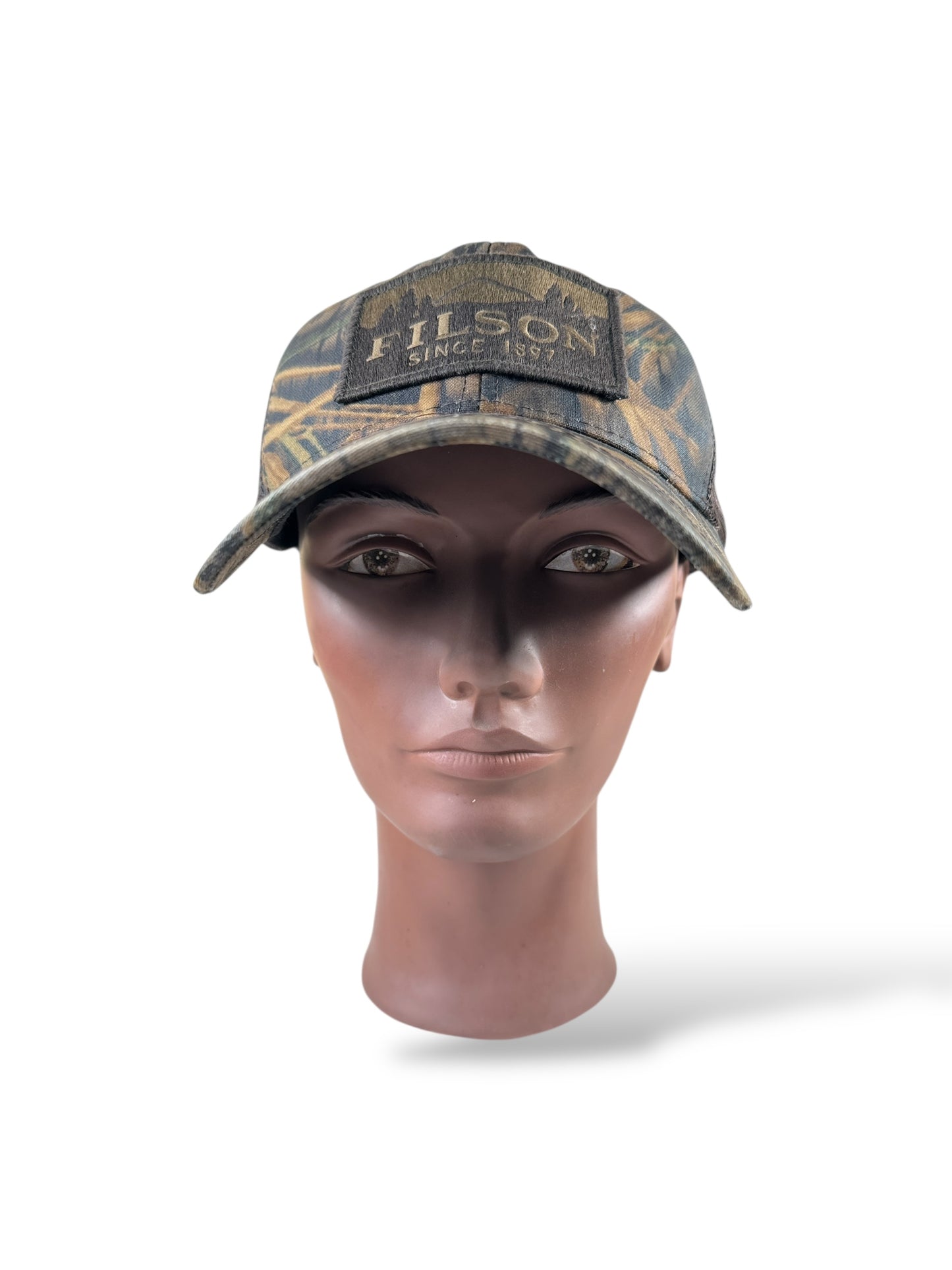 Front of Modern Filson Mossy Oak Trucker Hat OS