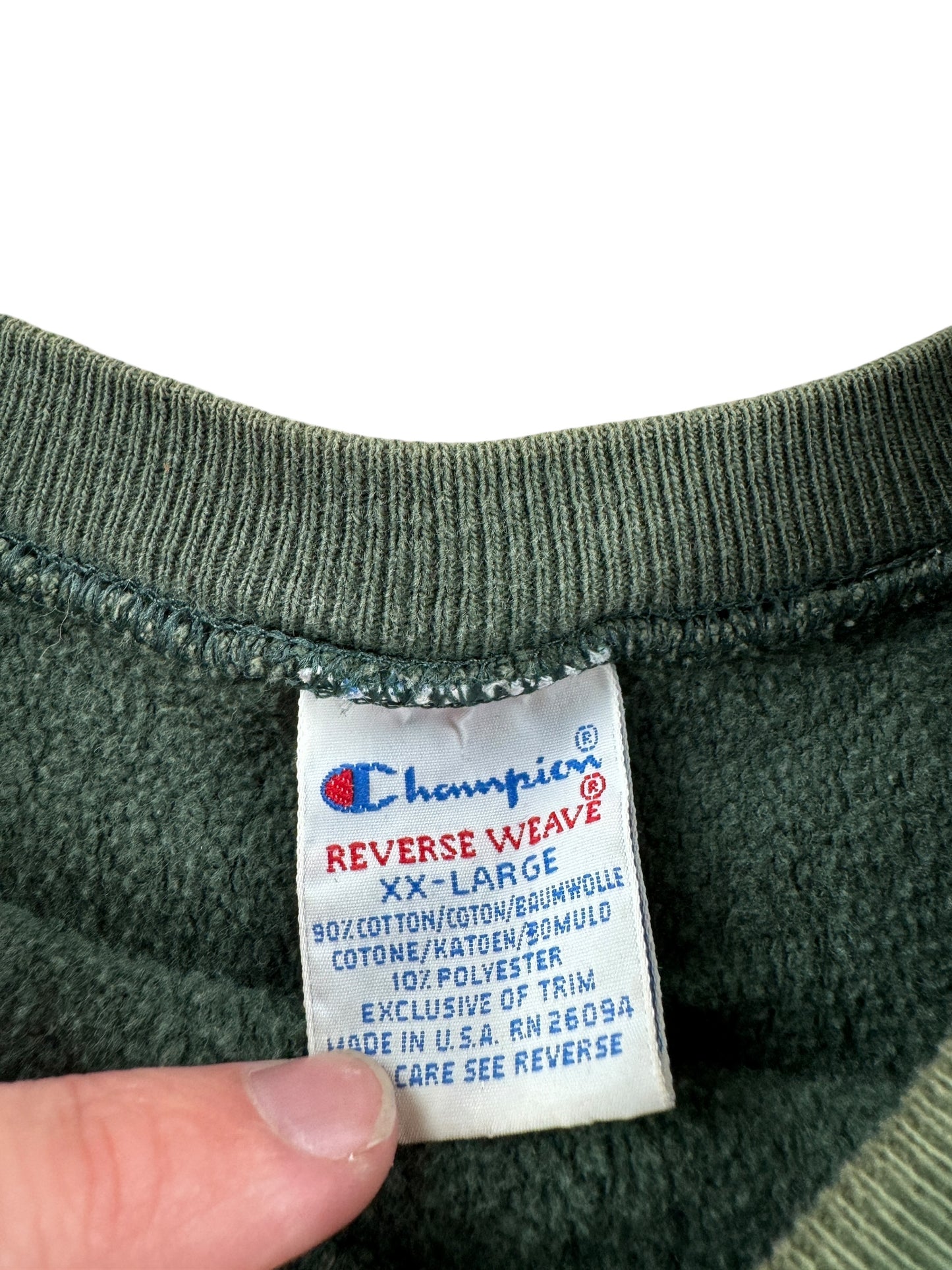 Tag on Vintage Green Champion Reverse Weave Sweatshirt SZ L