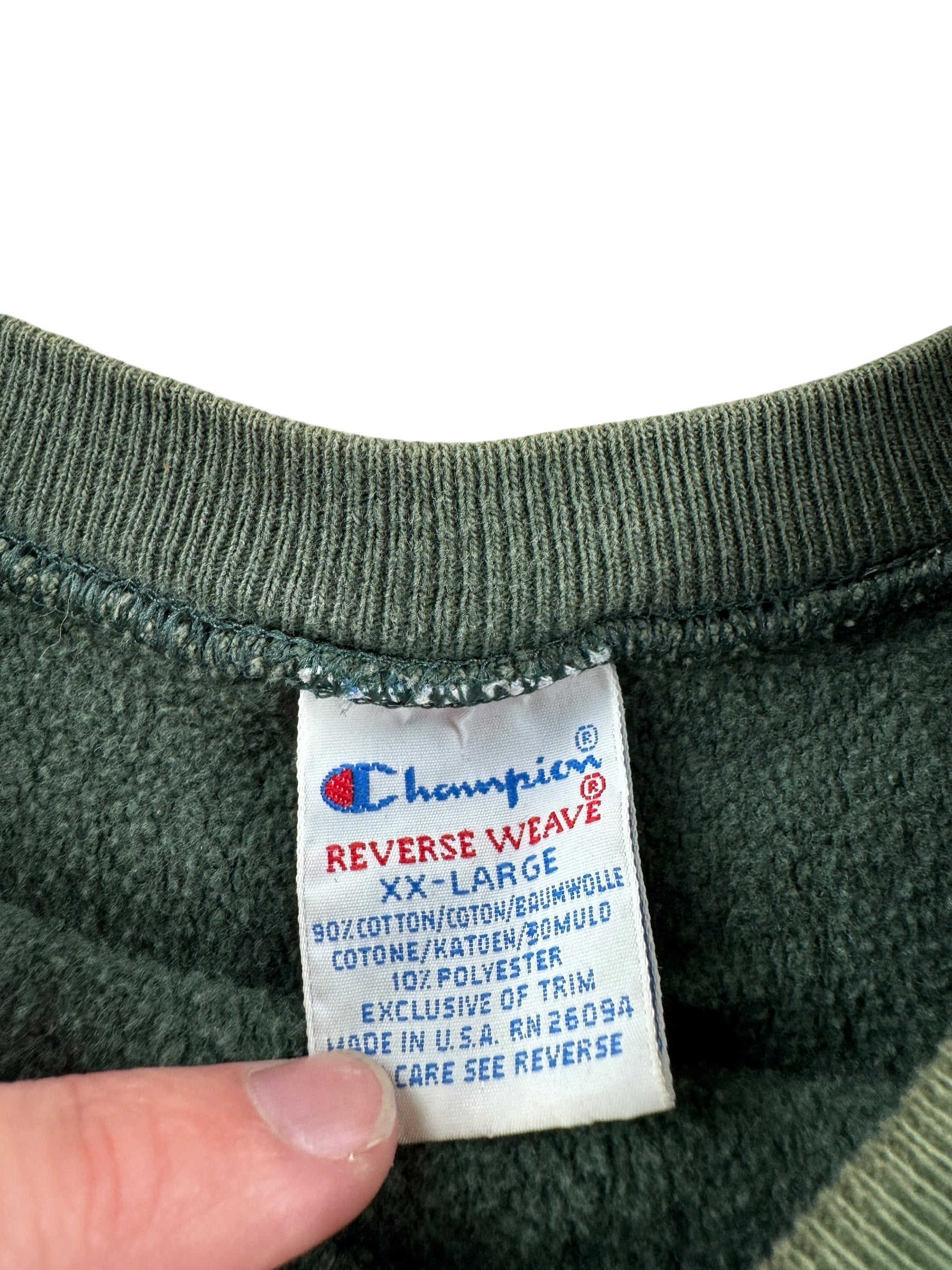 Tag on Vintage Green Champion Reverse Weave Sweatshirt SZ L