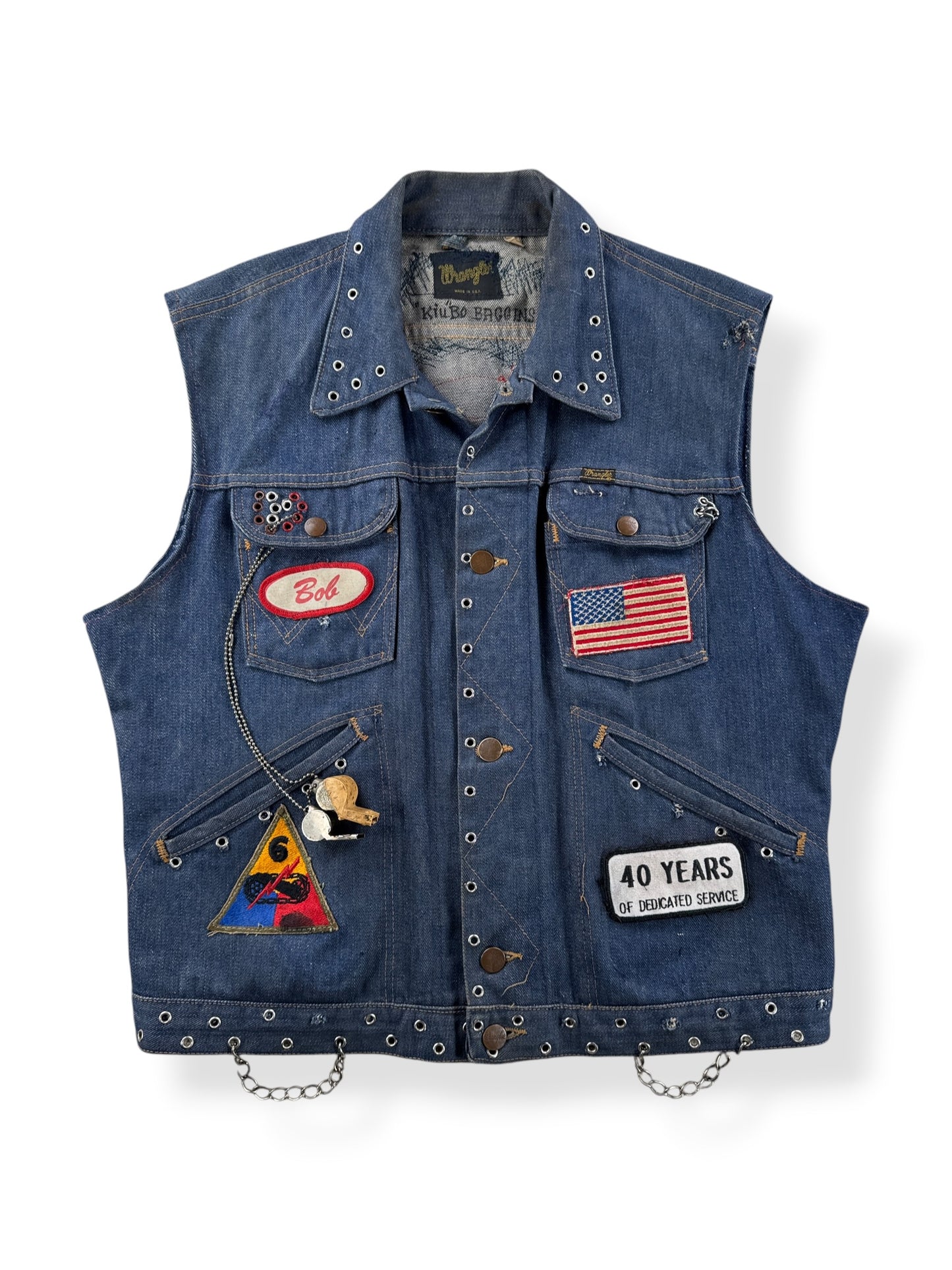 Front of Vintage 60s Dark Wash Wrangler Biker Vest SZ 40