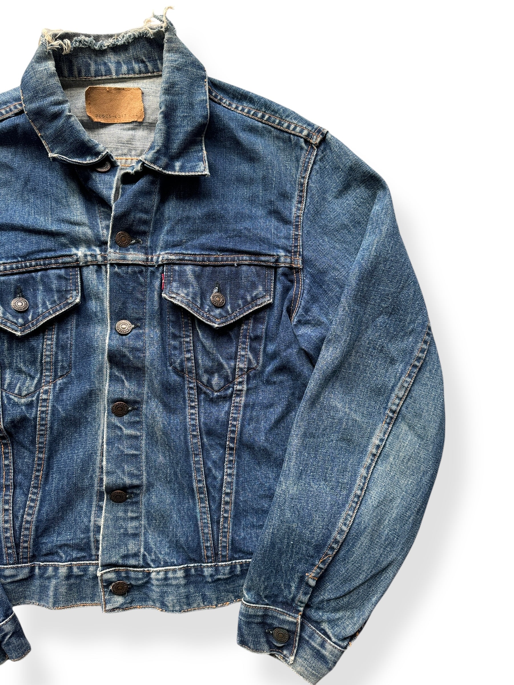 Front Left of Vintage Big "E" Levis Type III Denim Trucker Jacket SZ 44 AS IS