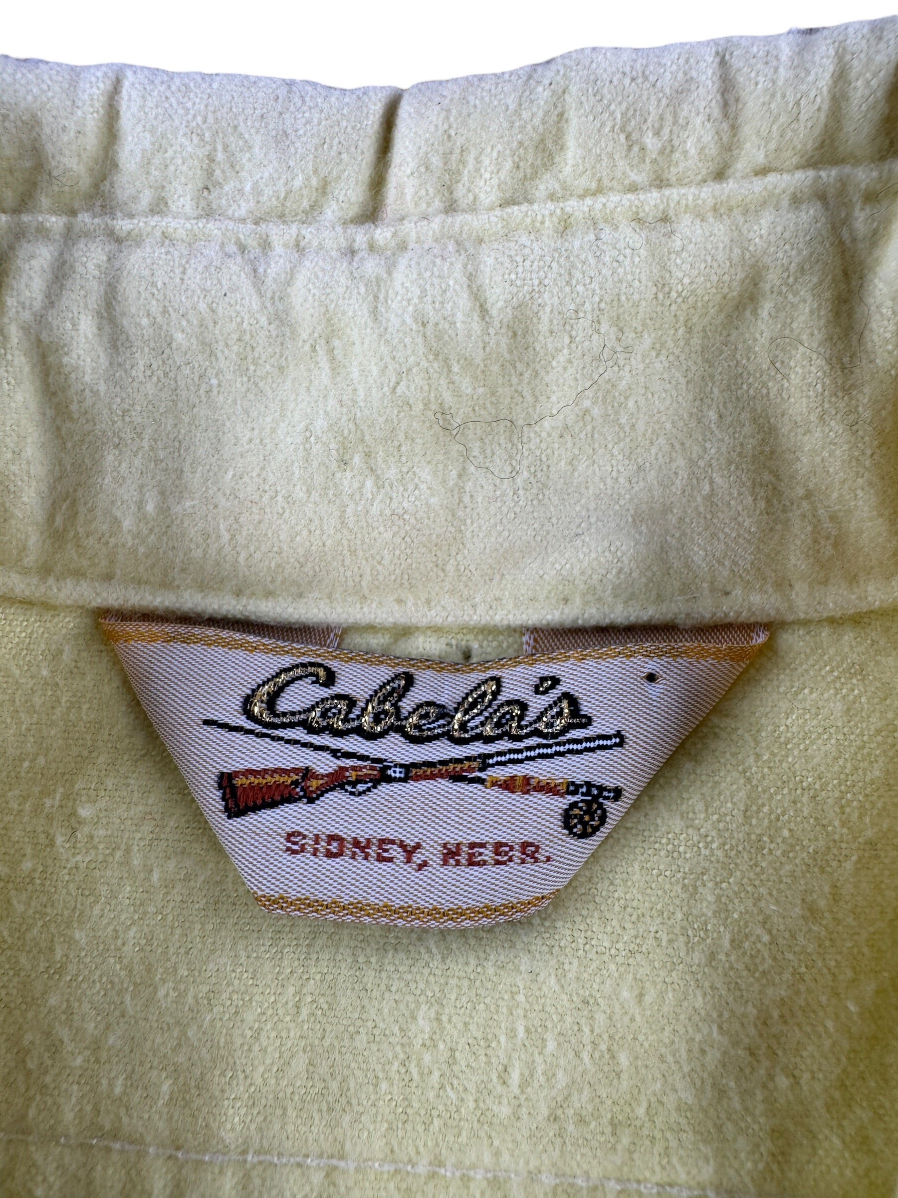 Tag on Vintage Cabelas Yellow Chamois Cloth Shirt SZ XS