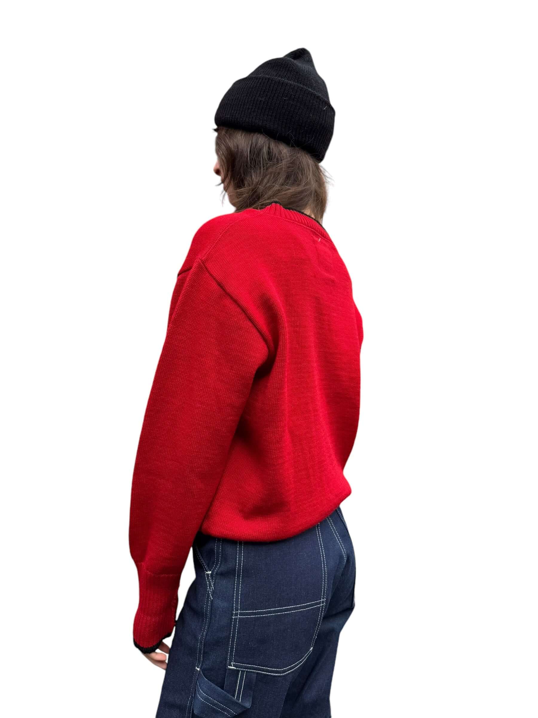 Side view of 1960s Red Wool Whiting Sweater M