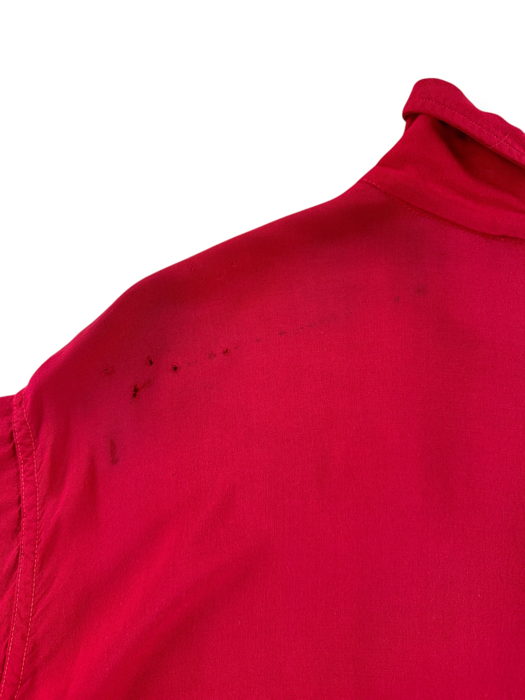 Damage on Back Left Shoulder of Vintage Clubman Gabardine Surfer Short Sleeve Shirt SZ L