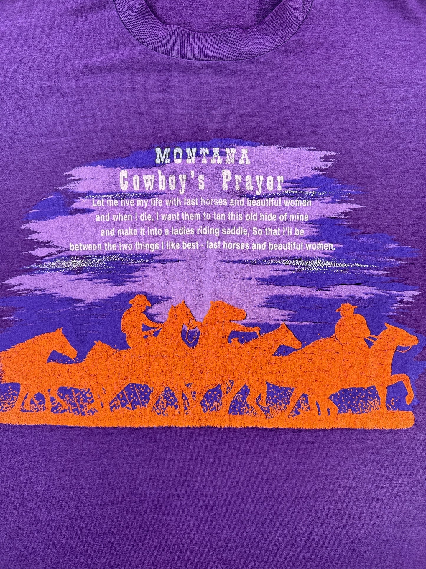 Front Graphic of Vintage Montana Cowboy's Prayer Tee SZ M