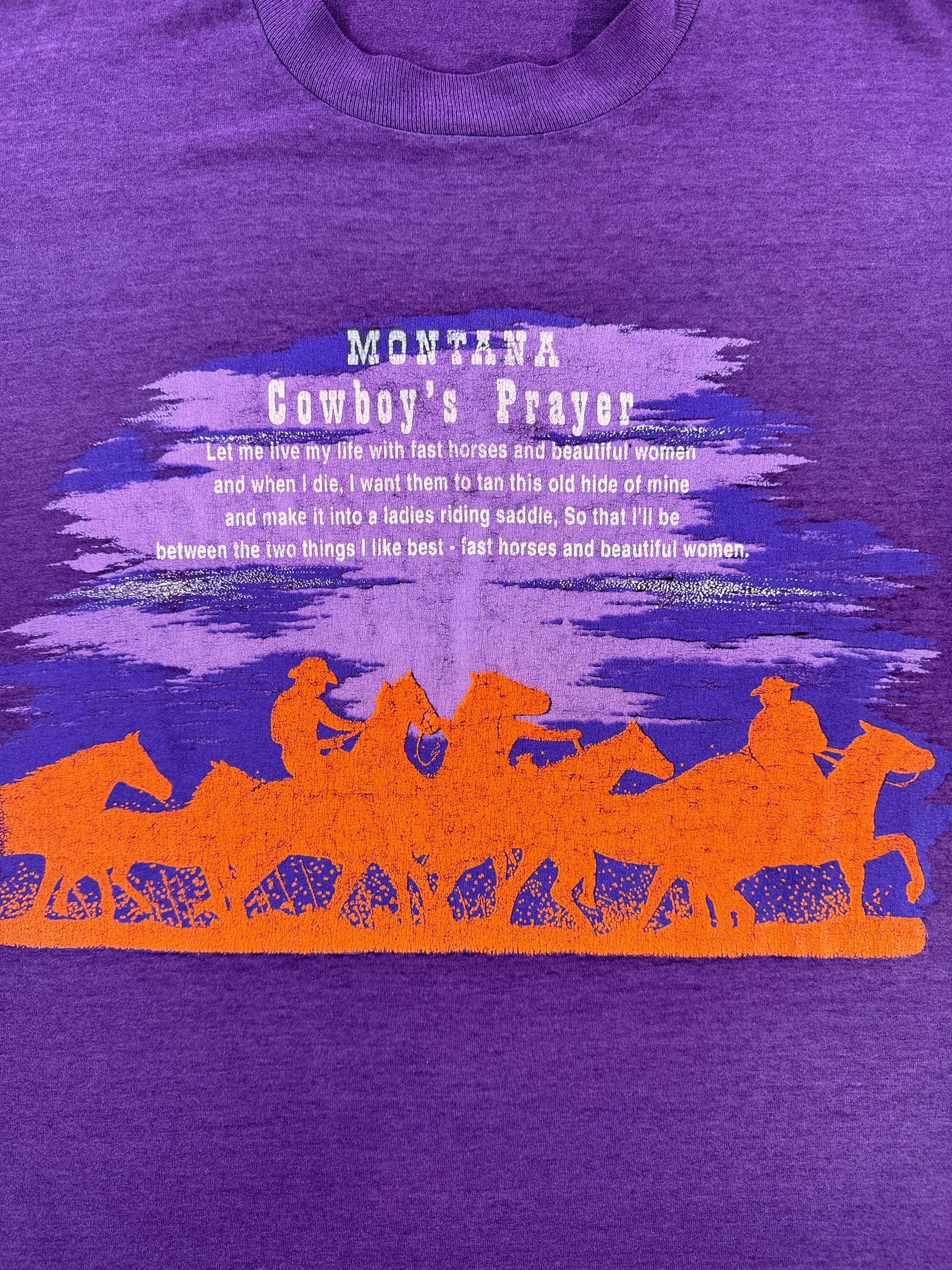 Front Graphic of Vintage Montana Cowboy's Prayer Tee SZ M