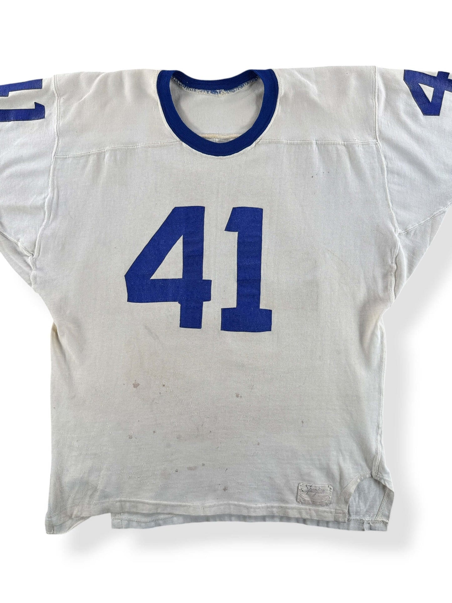 Front Close Up of Vintage Spanjian Durene "41" Jersey SZ L - AS IS