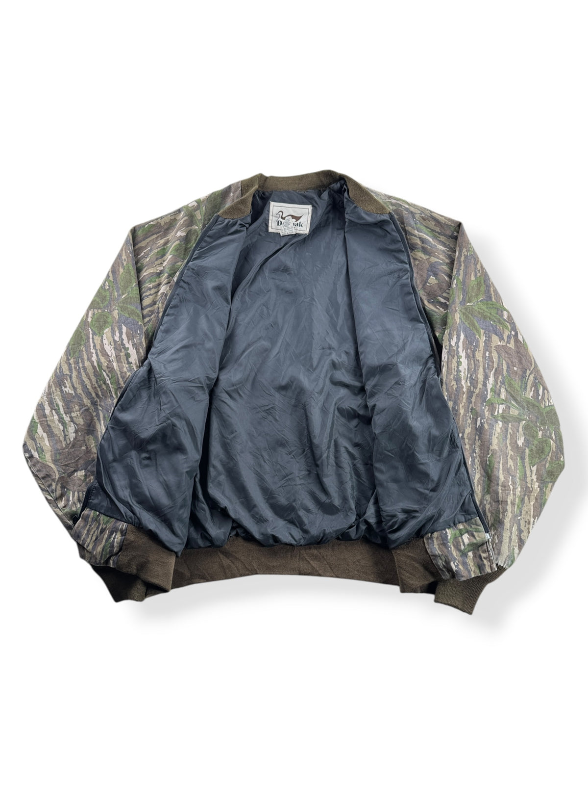 Inside of Vintage Duxbak Camo Bomber Jacket SZ XL