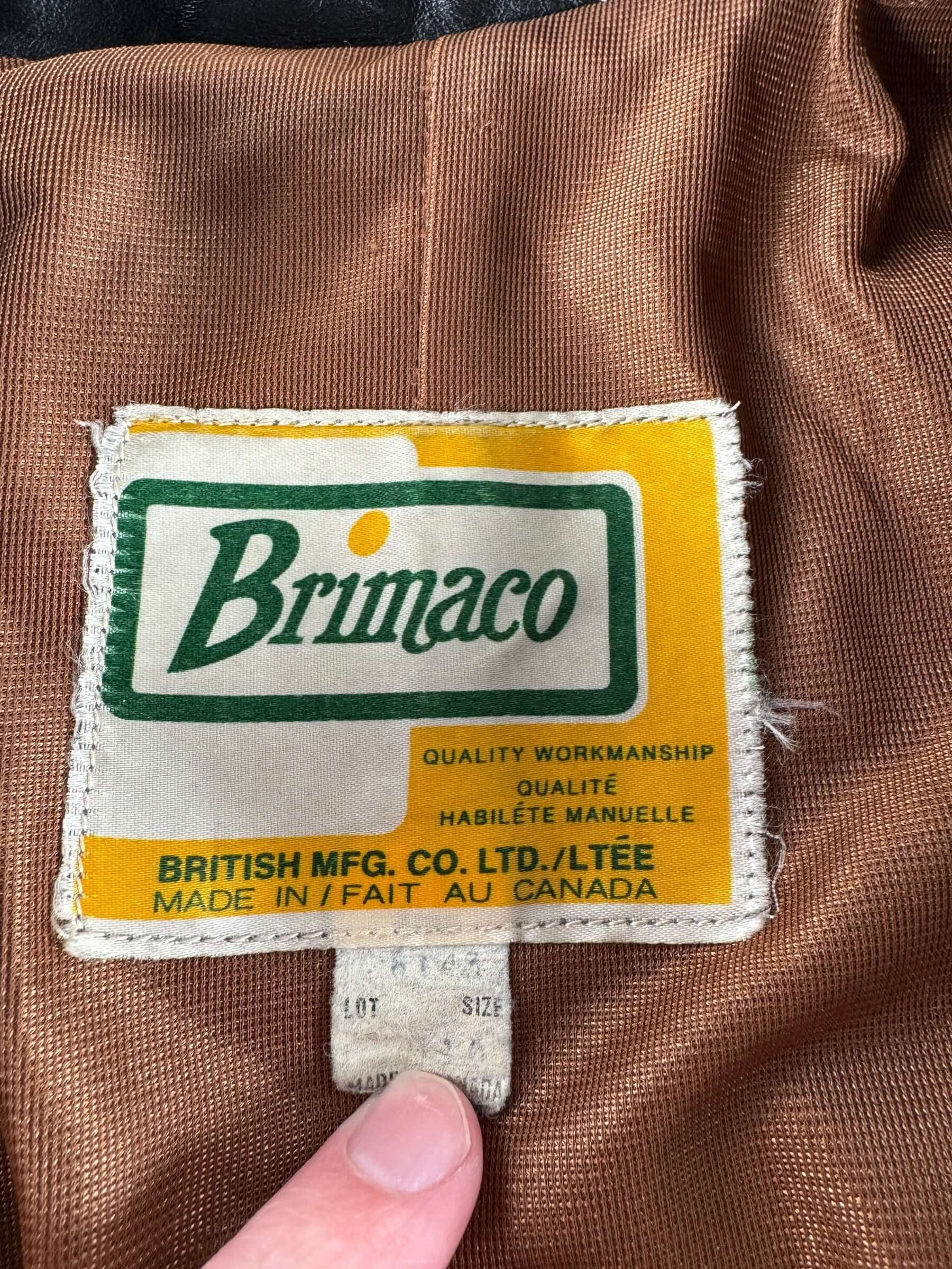 Label on Vintage Brimaco Leather Cafe Racer Jacket SZ 10