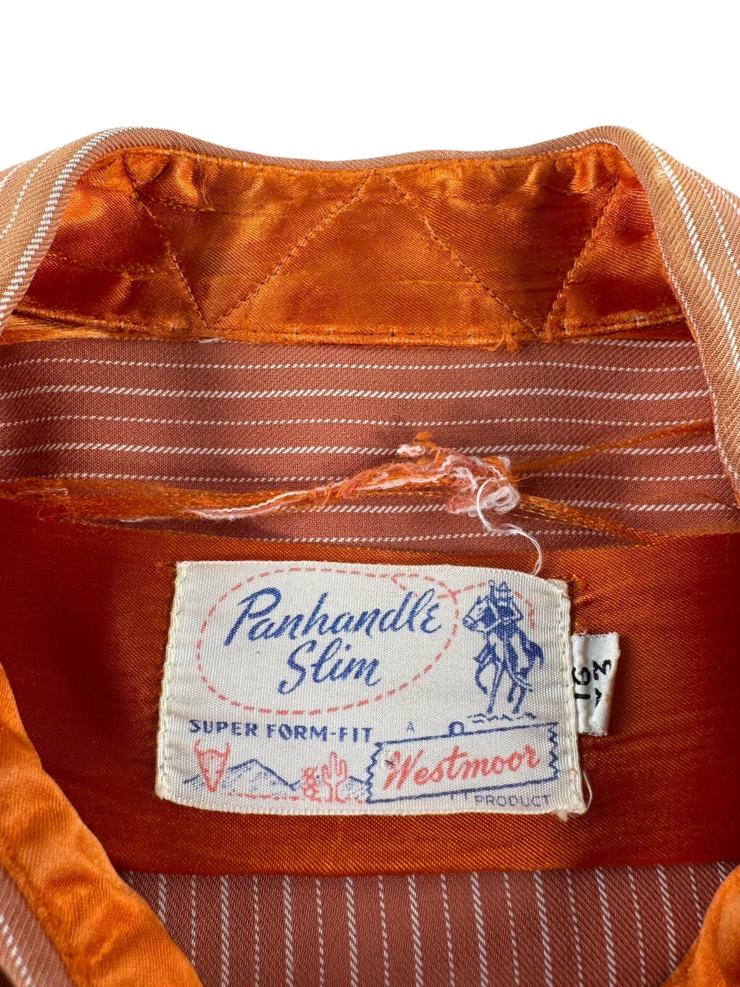 Label on Vintage Panhandle Slim Gabardine Striped Pearl Snap SZ M