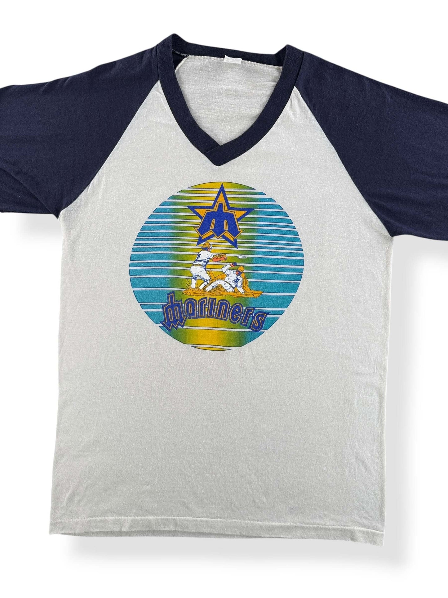 Front Close Up of Vintage 70s/80s Mariners Jersey Tee SZ XL (Fits M)