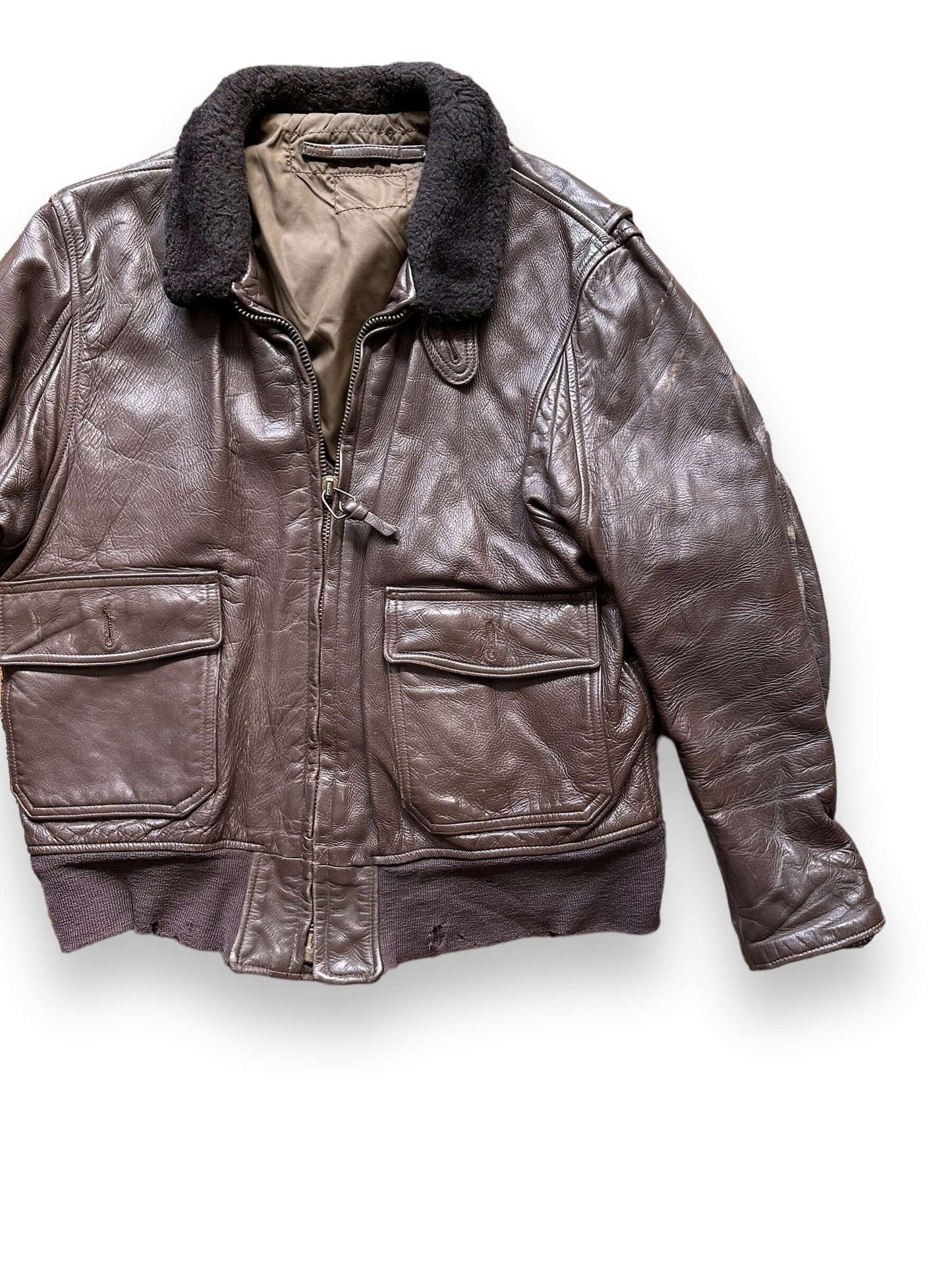 Front Left View of Vintage USN G-1 Leather Jacket SZ 46 |  Vintage Leather Jackets Seattle