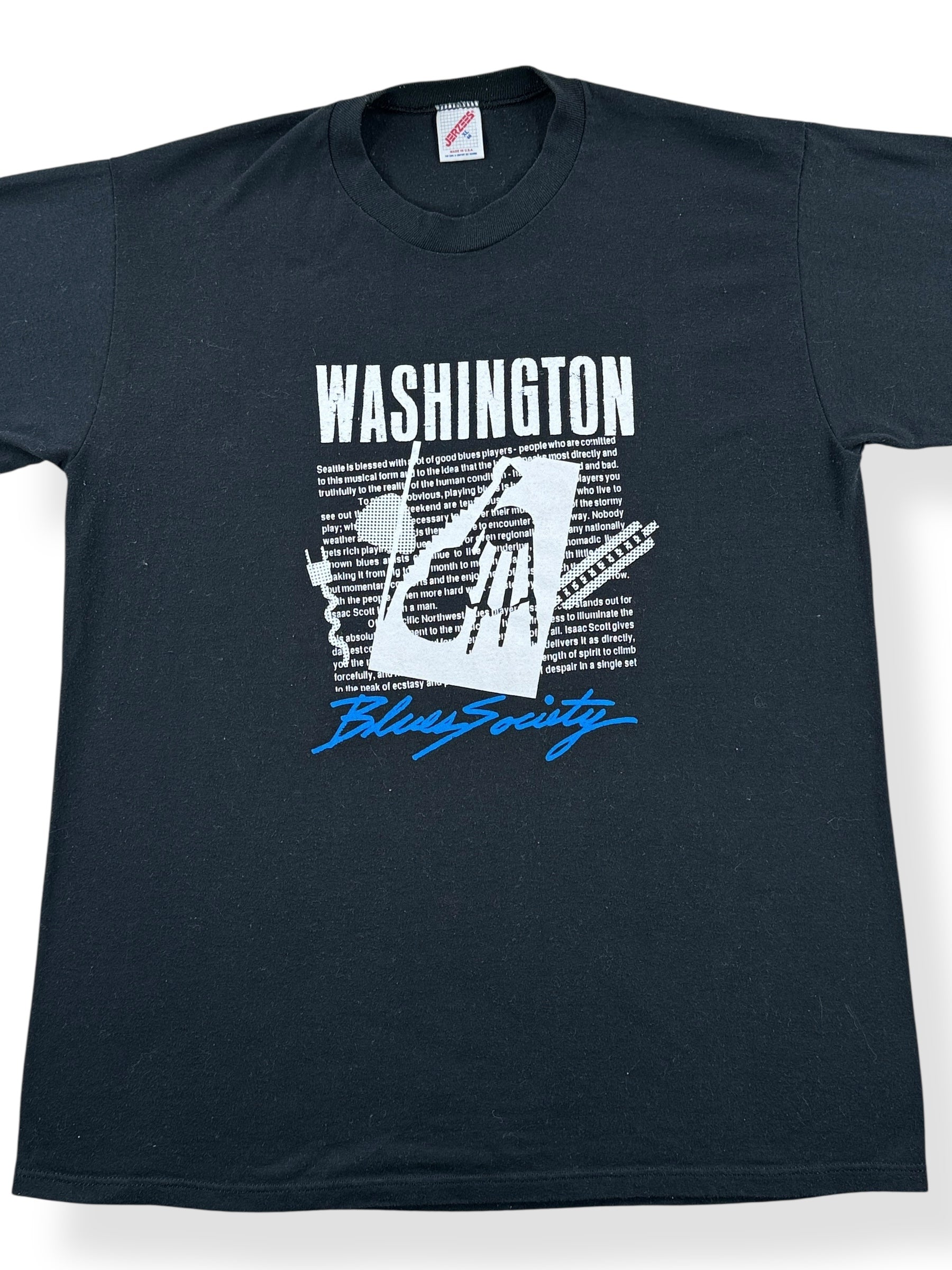 Front Close Up of Vintage Washington Blues Society Tee SZ L