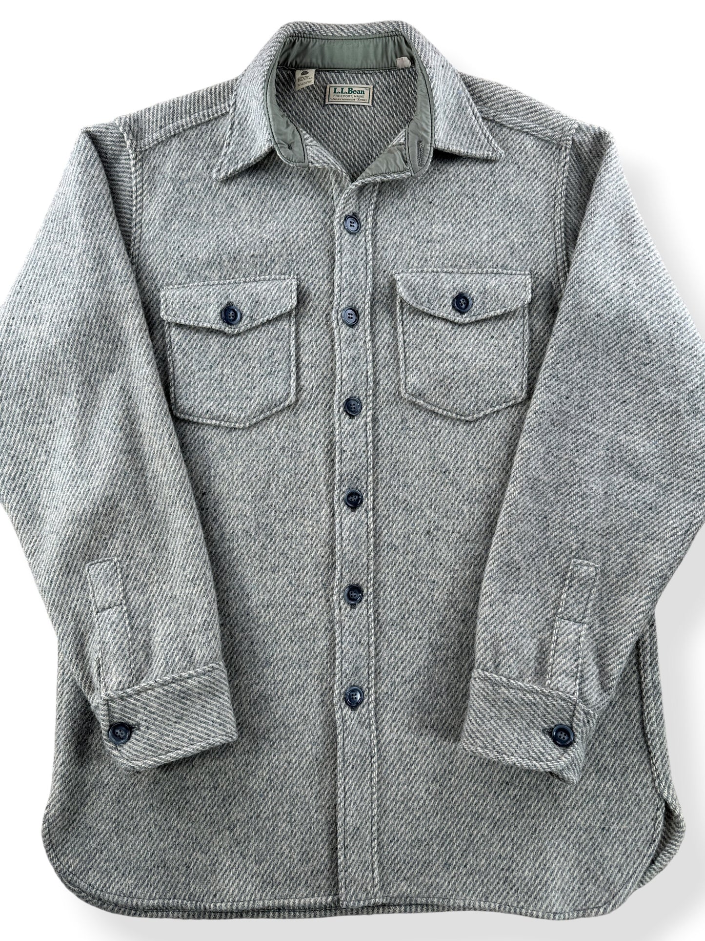 Front Close Up of Vintage L.L. Bean Northwoods Herringbone Wool Jacket SZ L