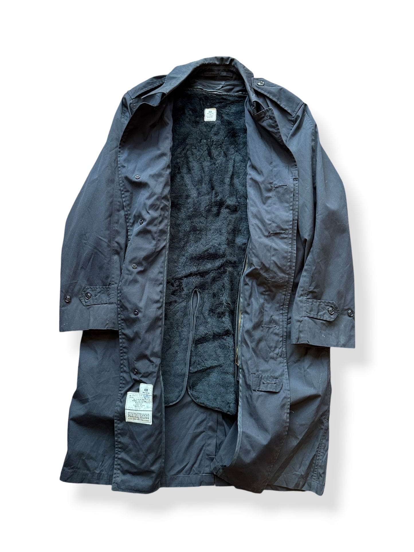 Inside of Vintage 80s Era Military Trench Coat W/ Liner SZ 40R