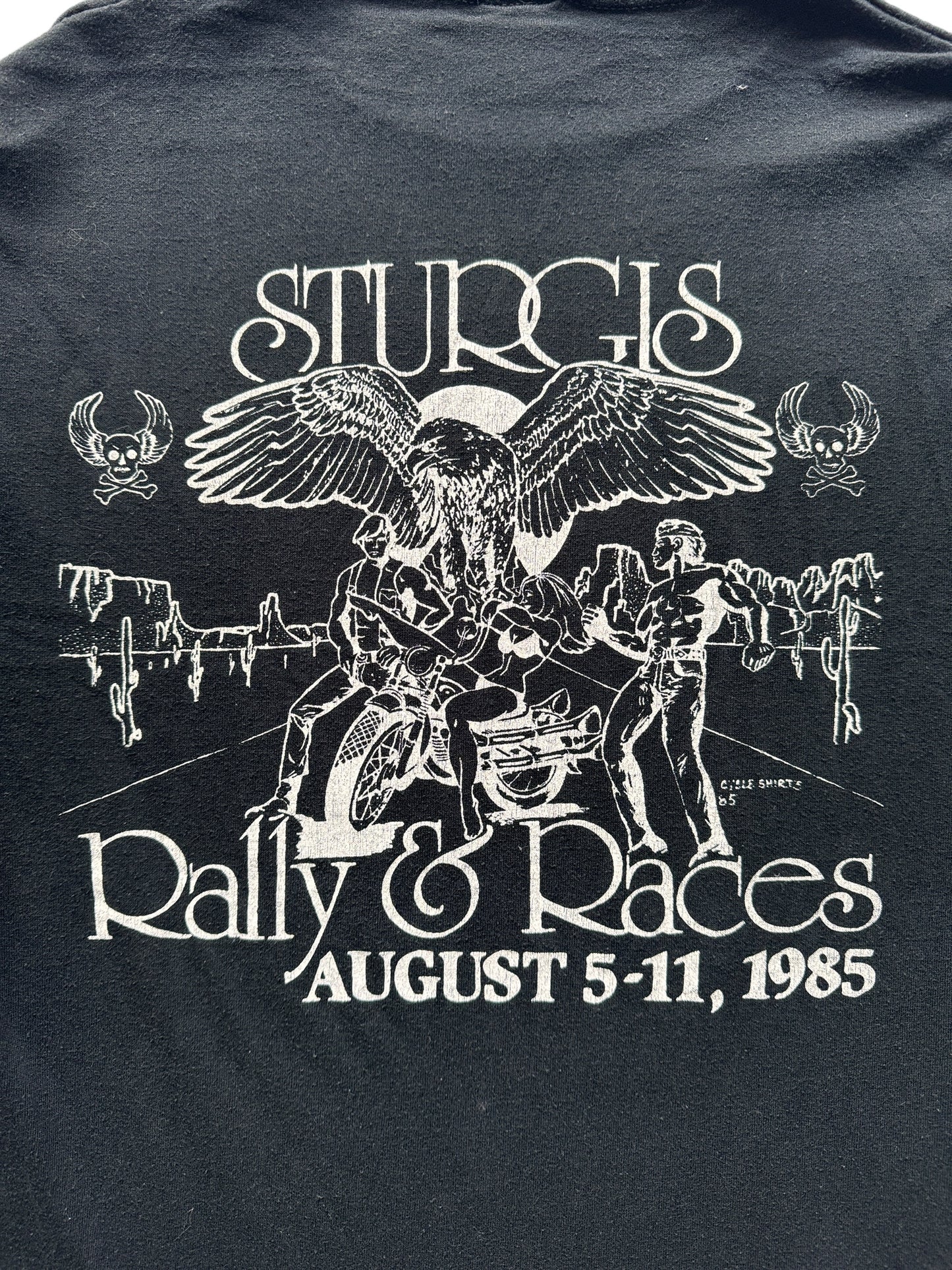 Back Graphic of Vintage Long Sleeve 1985 Sturgis Motorcycle Rally Tee SZ M