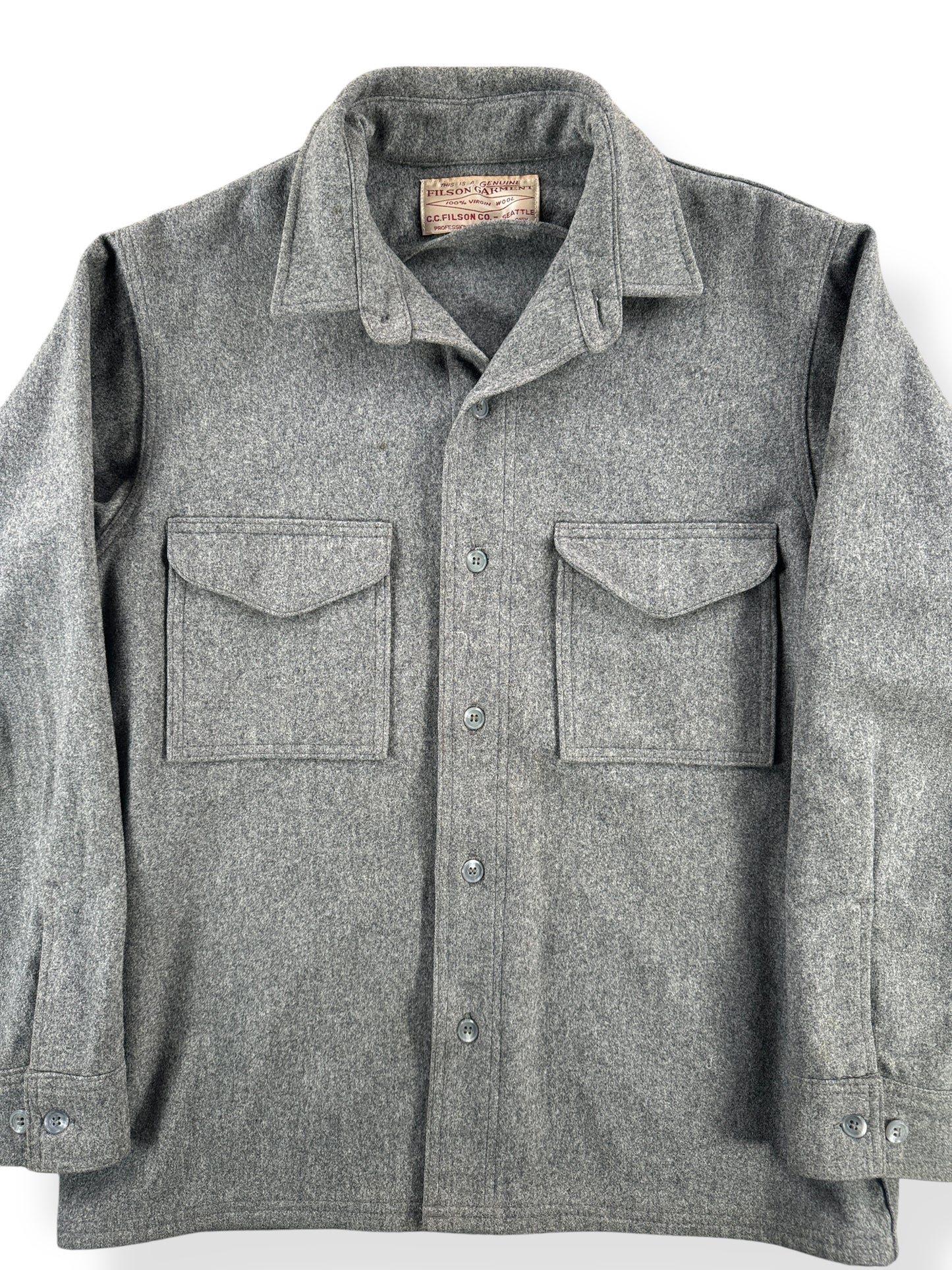 Front Close Up of Vintage Filson Grey Jac Shirt SZ 40