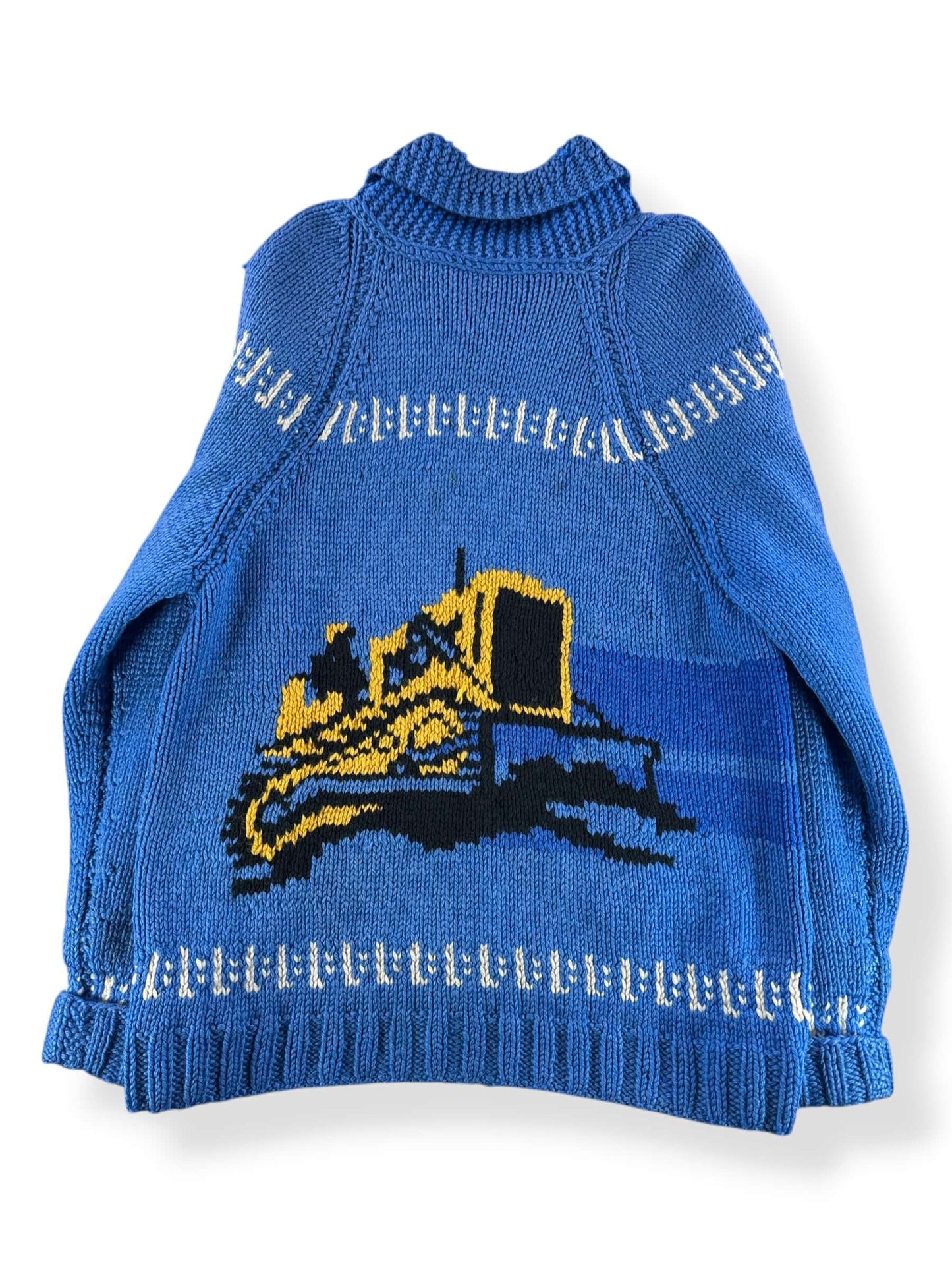 Back of Vintage Fairbanks Alaska Bulldozer Cowichan Style Sweater SZ L