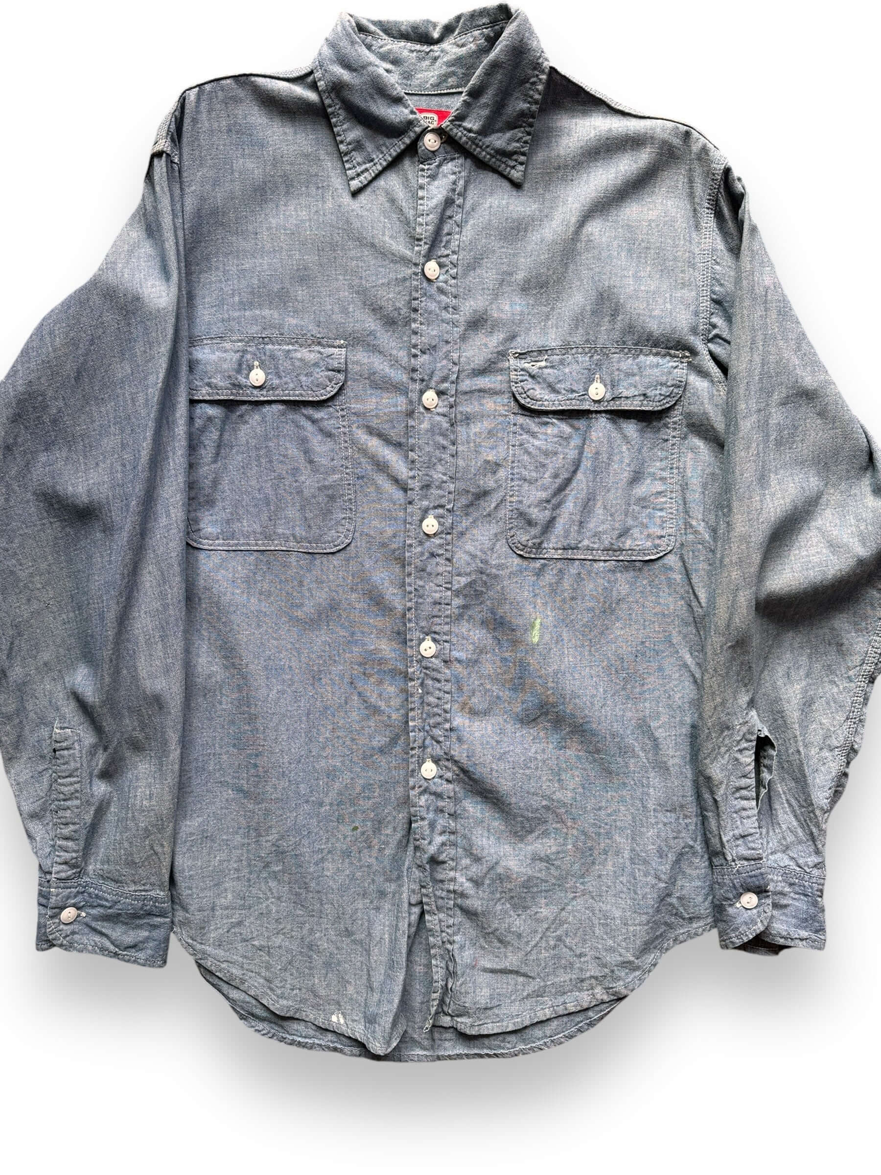 Front Detail on Vintage 60s Era Penneys Big Mac Chambray Shirt SZ L