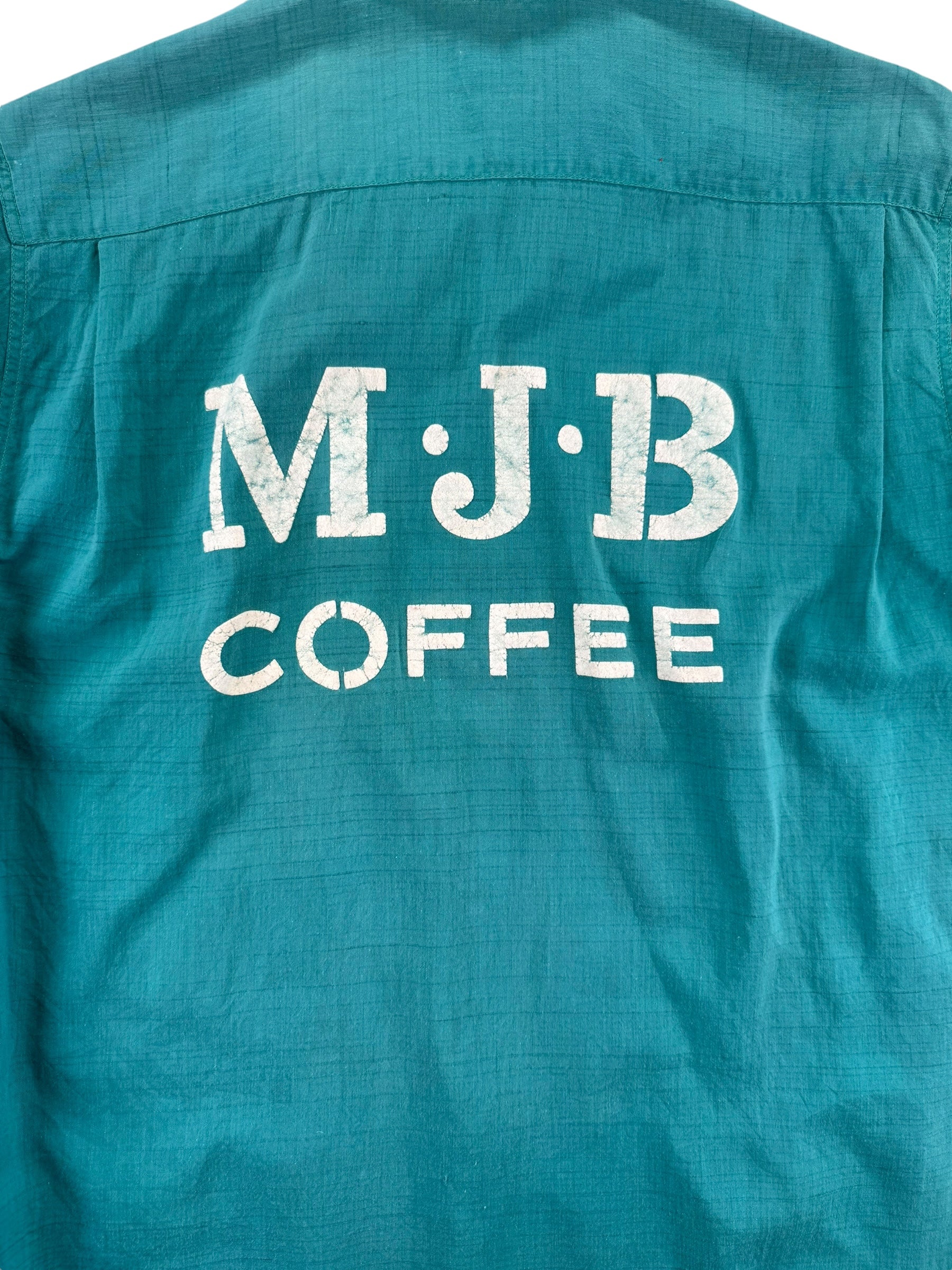 MJB print on back 1950s Hale Niu MJB Coffee Hawaiian Grocery Bowling Shirt M