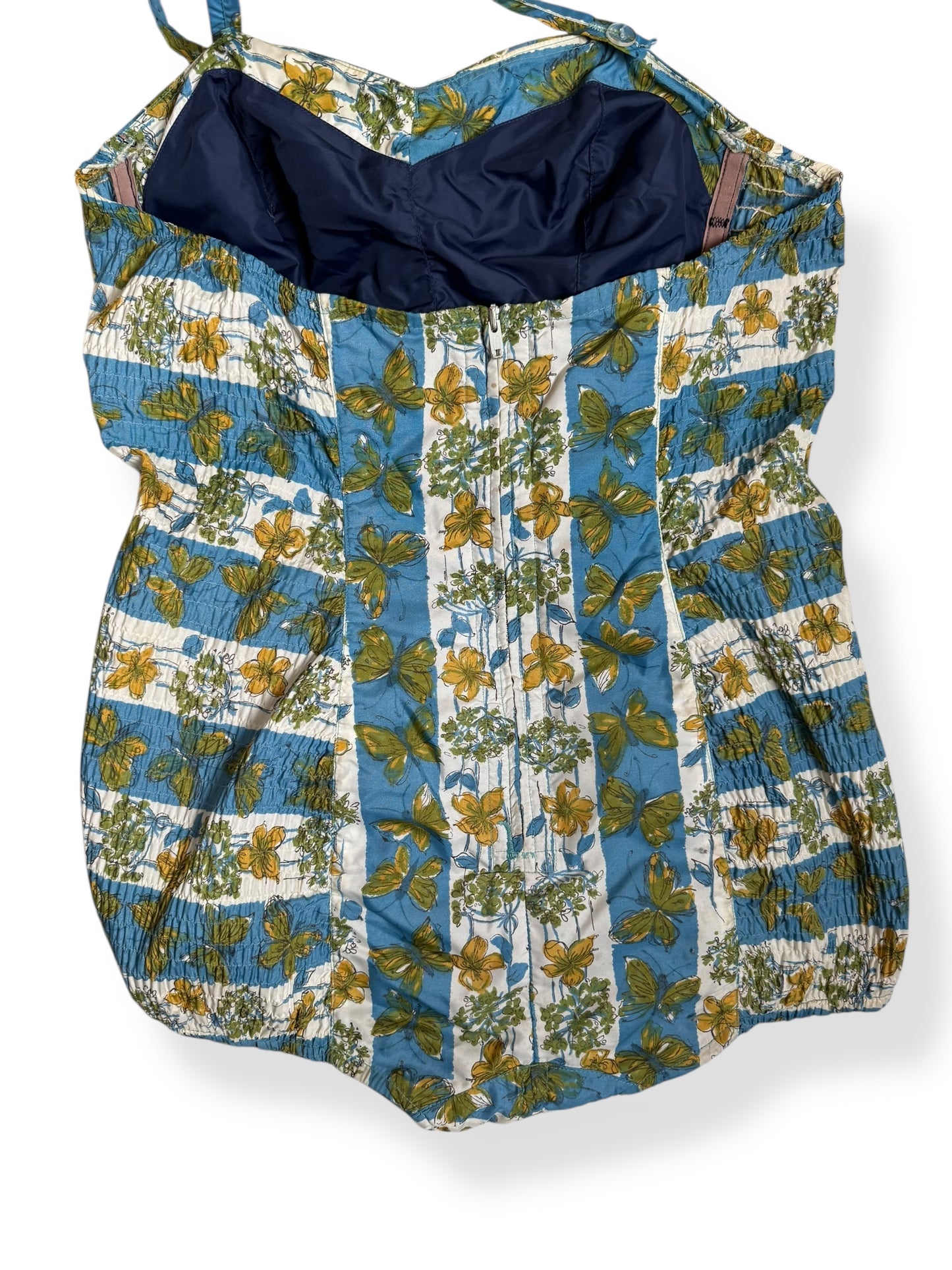 Back of 1960s Floral Butterfly Bathing Suit L-XL