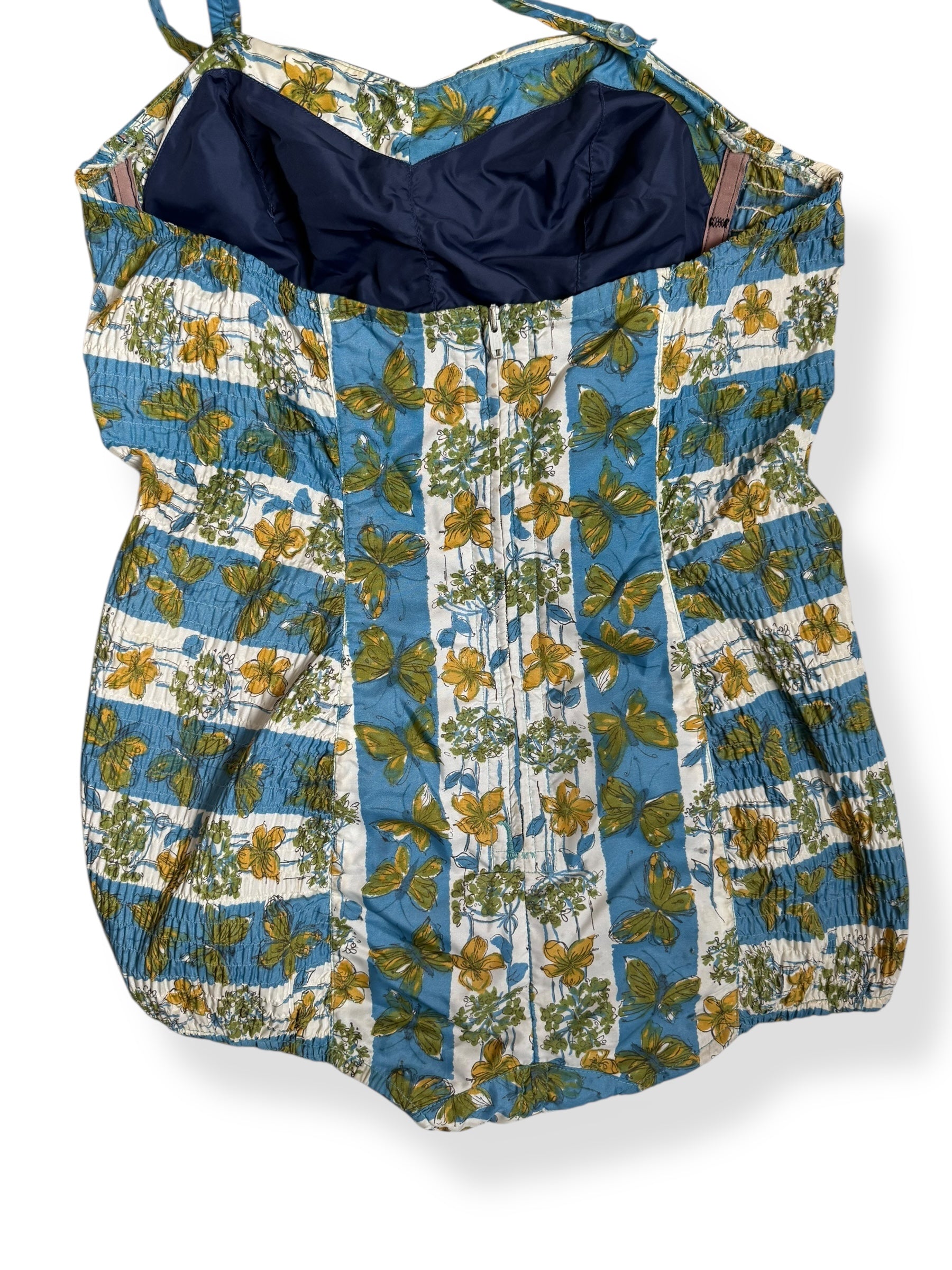 Back of 1960s Floral Butterfly Bathing Suit L-XL