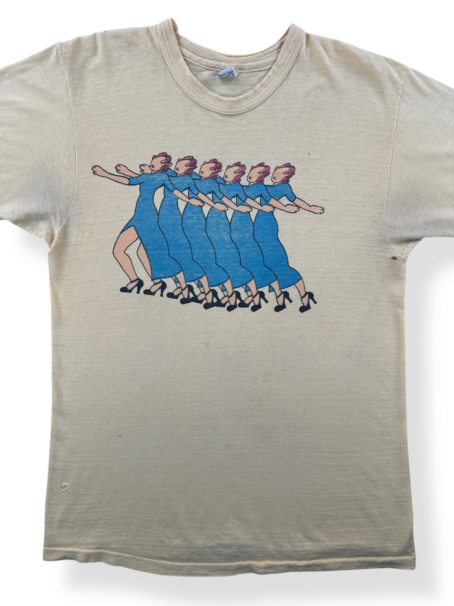 Front Close Up of Vintage 70s Era Dancing Ladies Tee SZ M