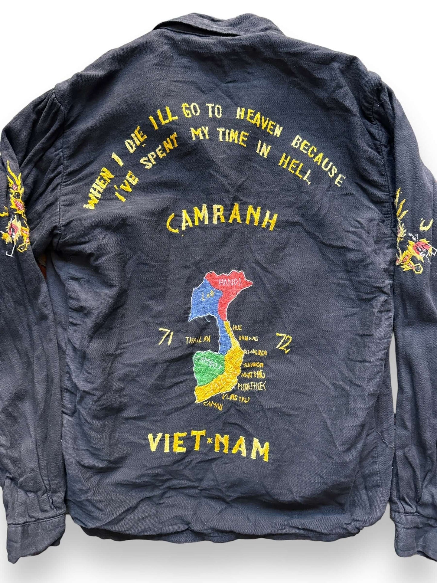 Rear Detail on Vintage Viet Nam Souvenir Jacket SZ XL