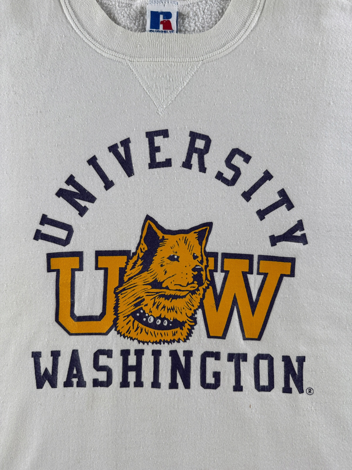 Graphic of Vintage UW Huskies Russell Crew Neck SZ L