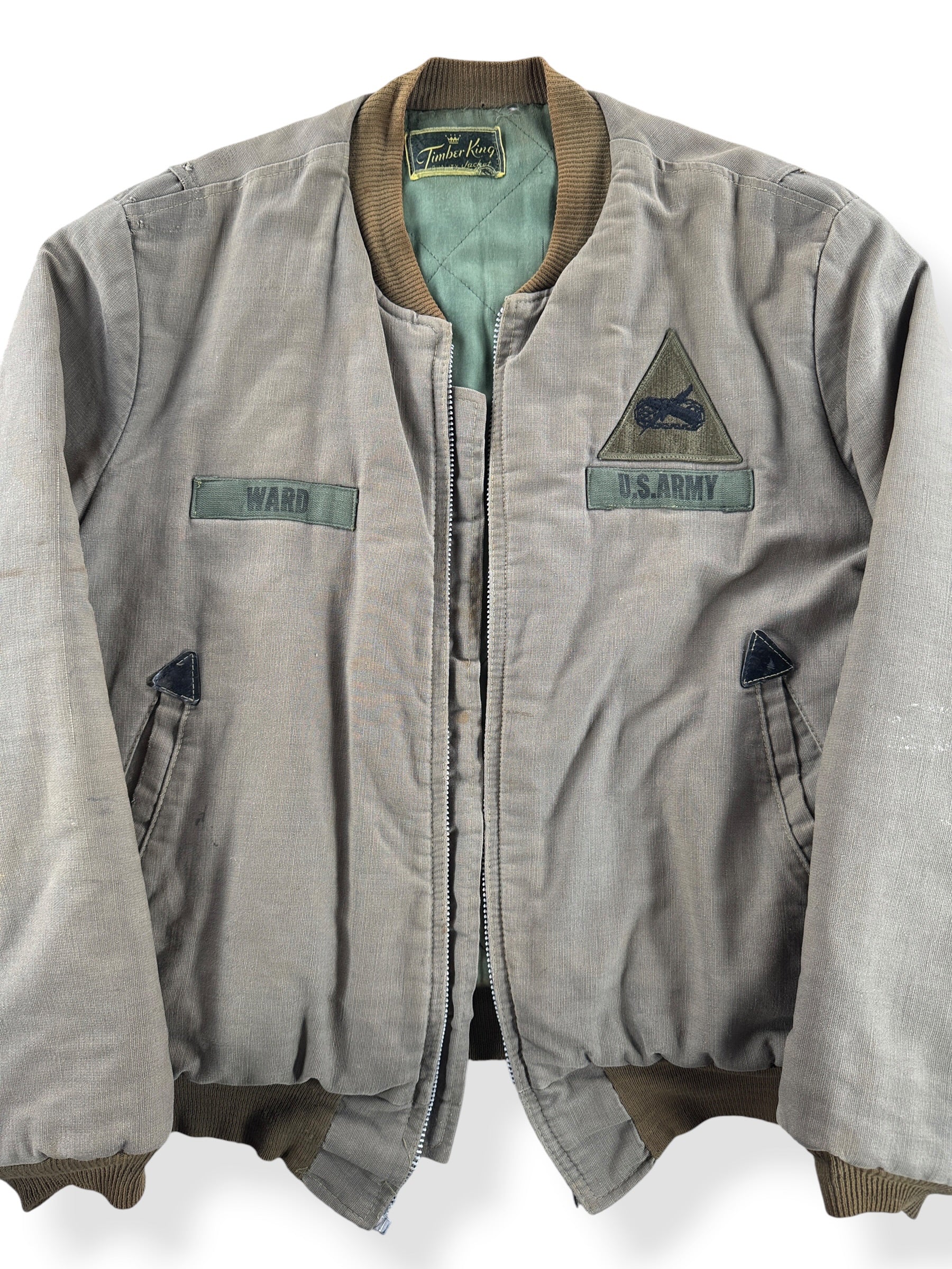 Front Close Up of Vintage Civilian Tanker Jacket SZ L - AS IS
