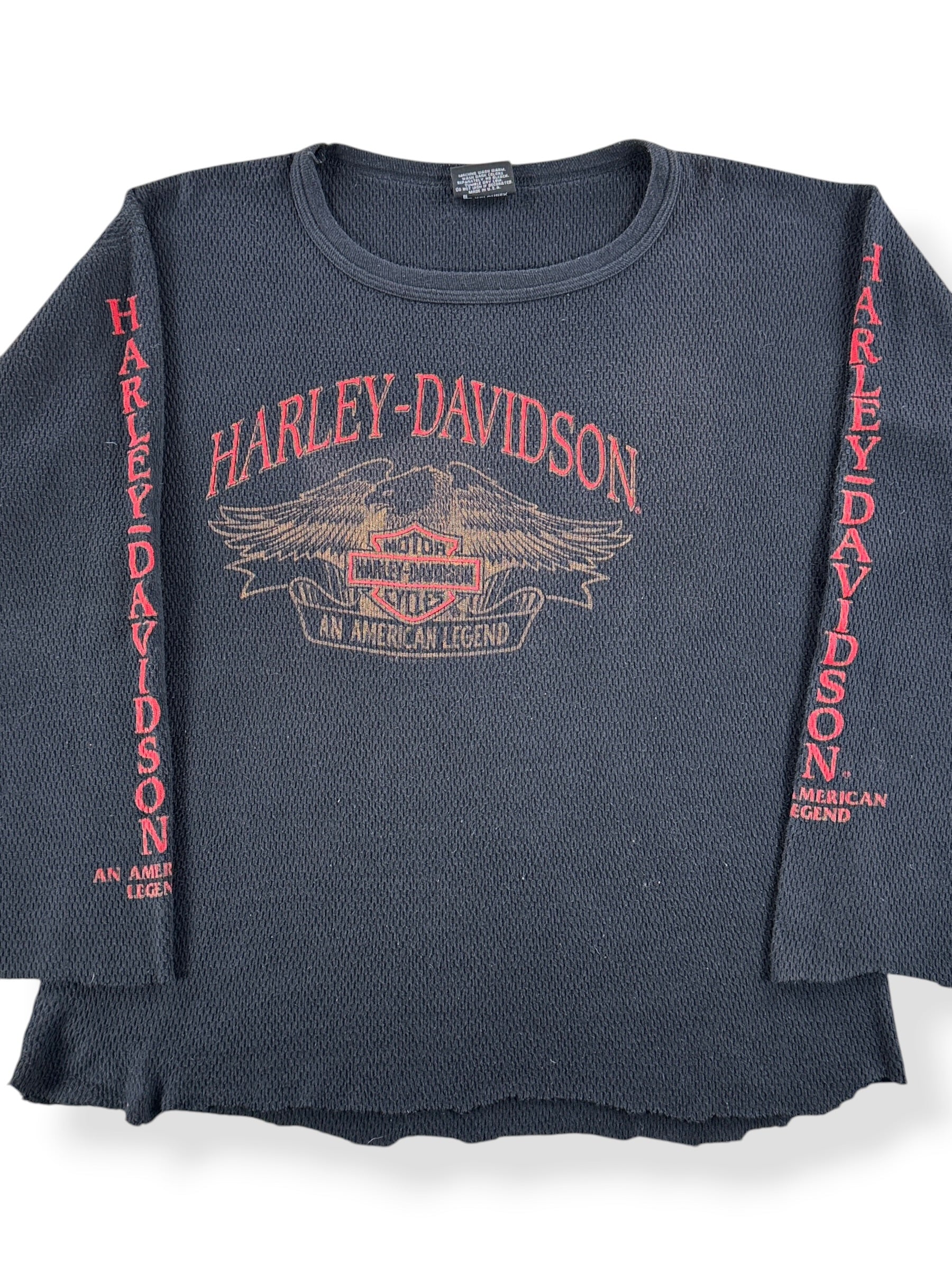 Front Close Up of Vintage '92 Olympia Harley Davidson Thermal SZ 3XL (Fits L)
