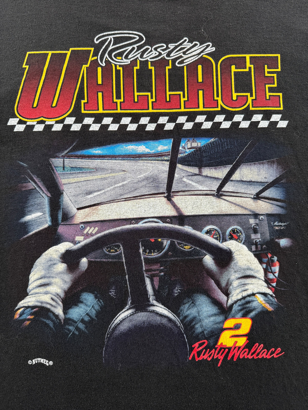 Front graphic on Vintage Rusty Wallace Racing Tee SZ L