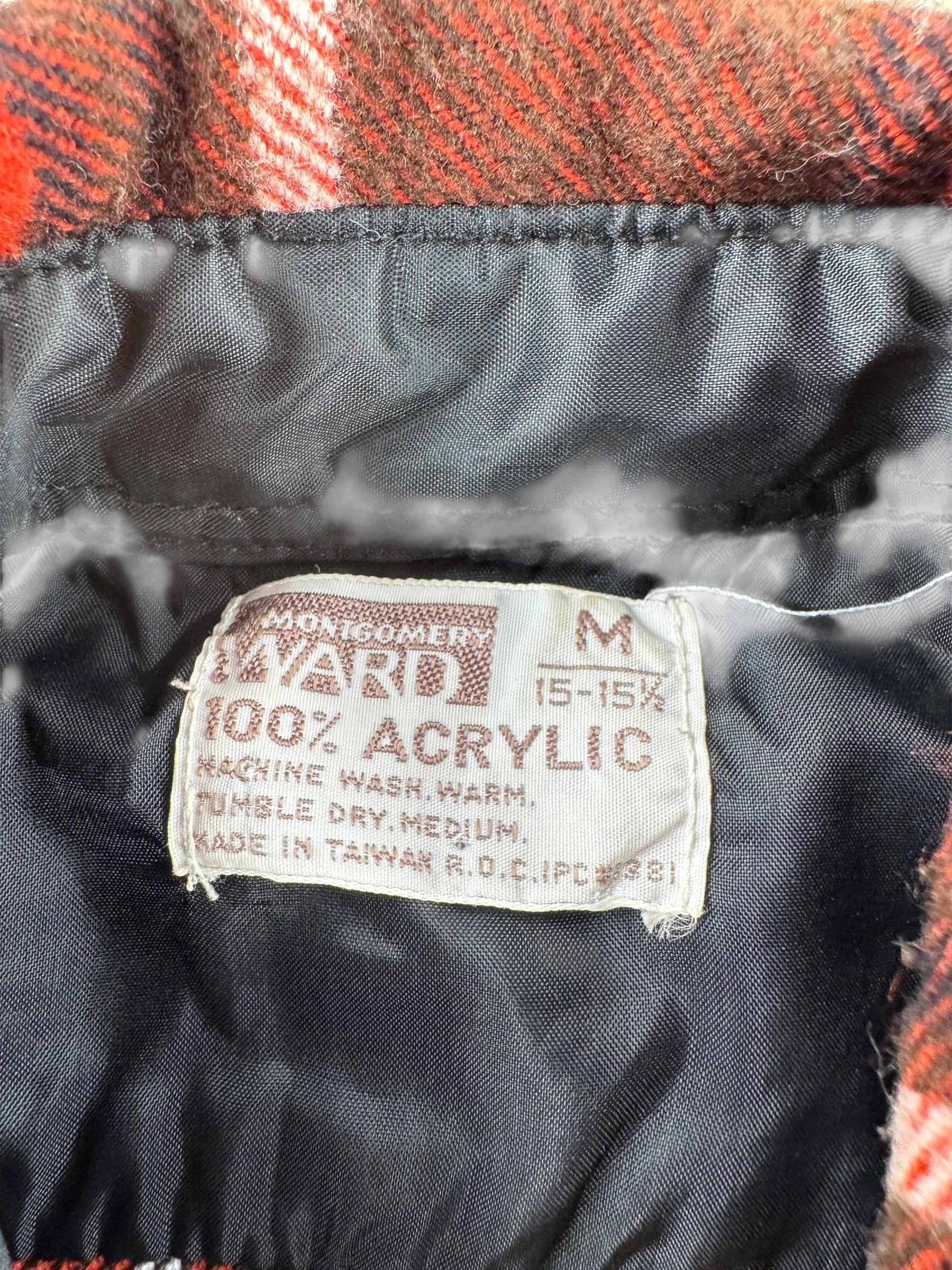 Label on Vintage Montgomery Ward Acrylic Flannel SZ M